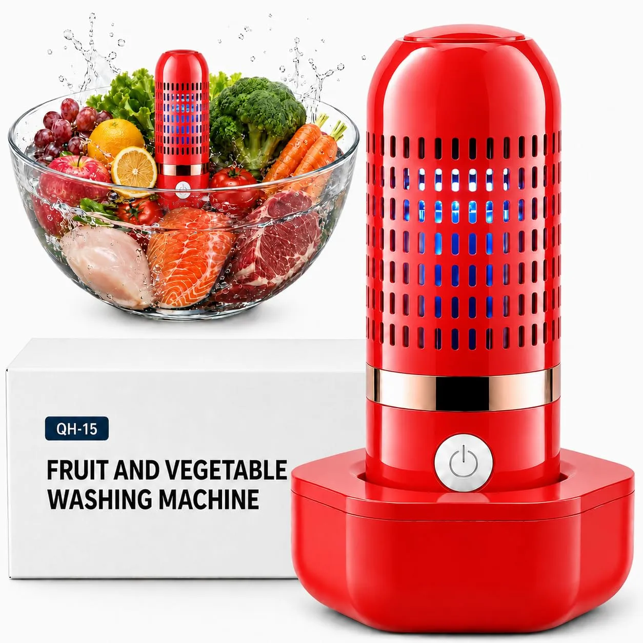 PurePod Produce Cleaner, 3-Minute Fruit and Vegetable Cleaner with OH-Ion Technology, One-Touch Auto Stop, Cordless Rechargeable IPX7 Food Washer for Meat, Seafood, Rice & Grains
