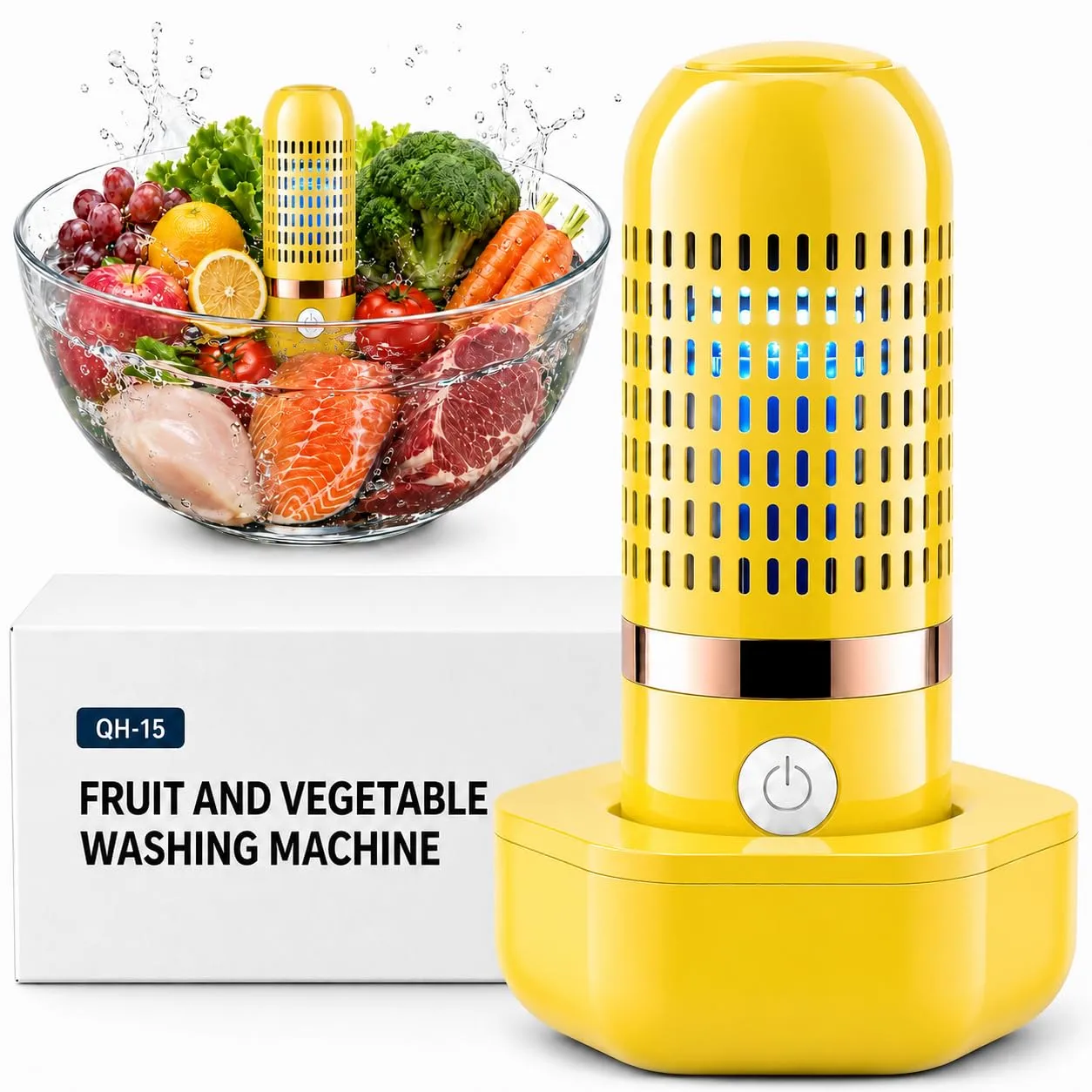 PurePod Produce Cleaner, 3-Minute Fruit and Vegetable Cleaner with OH-Ion Technology, One-Touch Auto Stop, Cordless Rechargeable IPX7 Food Washer for Meat, Seafood, Rice & Grains