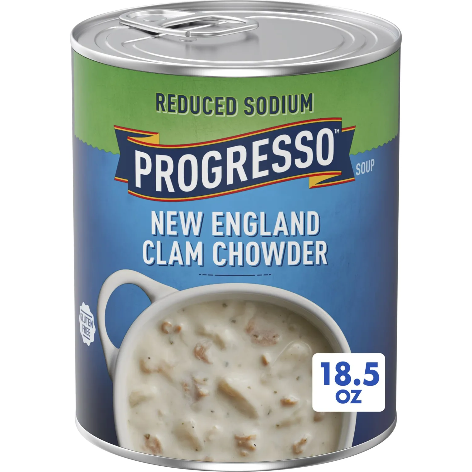 Progresso Reduced Sodium New England Clam Chowder Soup, 18.5 oz | 25% Less Sodium Than Progresso Traditional New England Clam Chowder, Clams, Potatoes & Onion in Savory Broth, 170 Calories