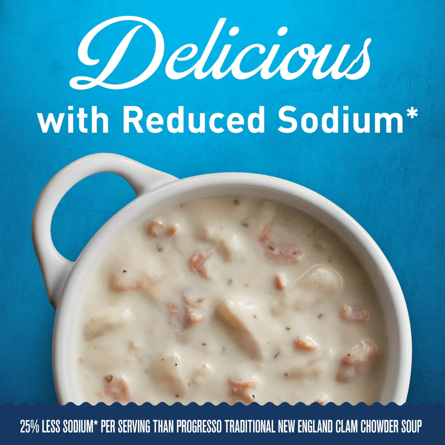 Progresso Reduced Sodium New England Clam Chowder Soup, 18.5 oz | 25% Less Sodium Than Progresso Traditional New England Clam Chowder, Clams, Potatoes & Onion in Savory Broth, 170 Calories
