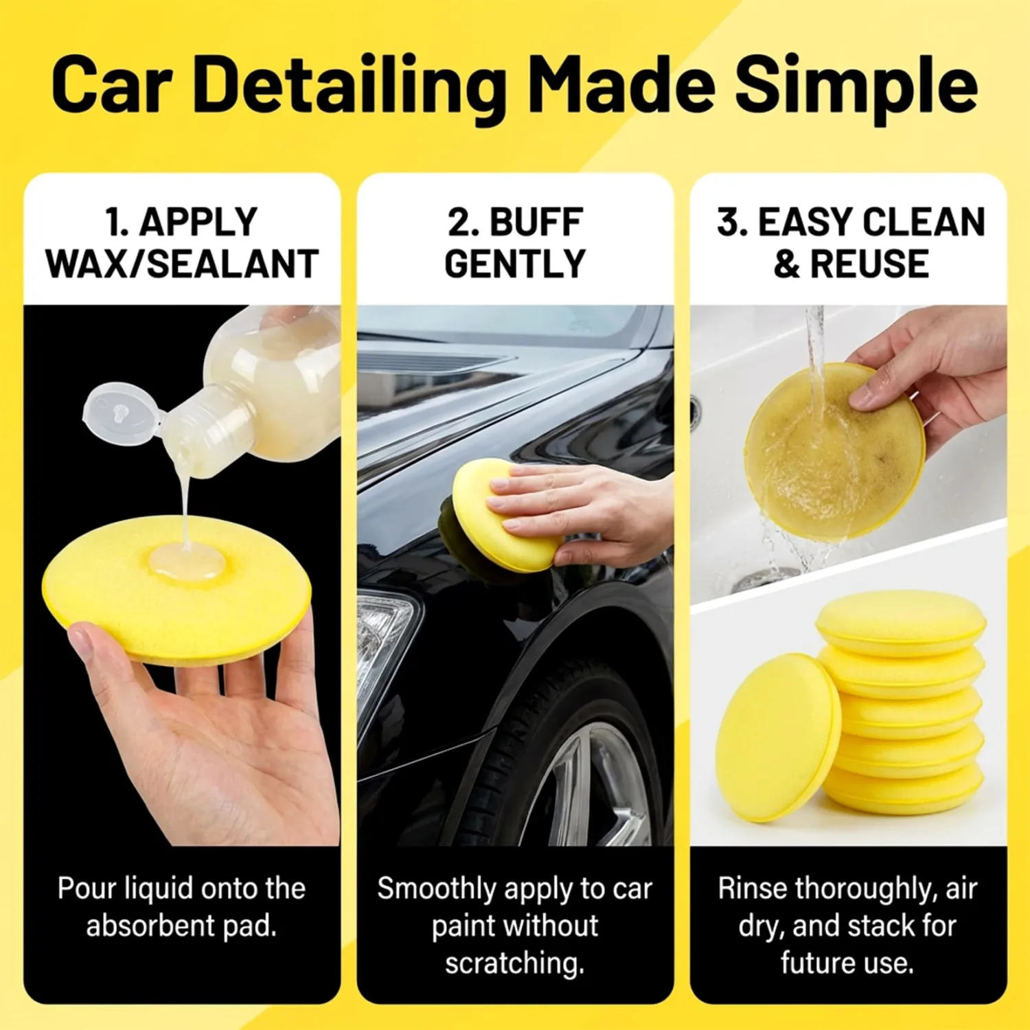 PSLER 12PCS Foam Applicator Pads - 4 Inch Car Wax Applicator Pad | Soft High-Density Foam Pads for Car Waxing, Polishing, Detailing and Tire Care, Providing Smooth Application Without Scratche