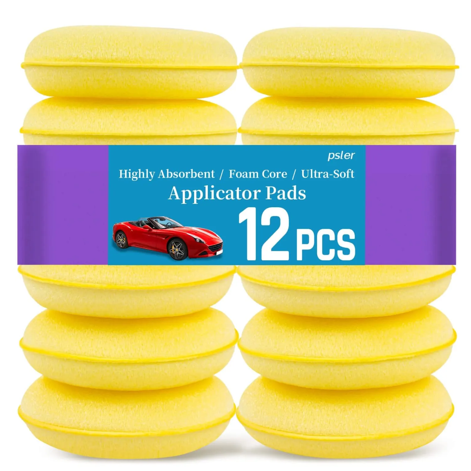 PSLER 12PCS Foam Applicator Pads - 4 Inch Car Wax Applicator Pad | Soft High-Density Foam Pads for Car Waxing, Polishing, Detailing and Tire Care, Providing Smooth Application Without Scratche
