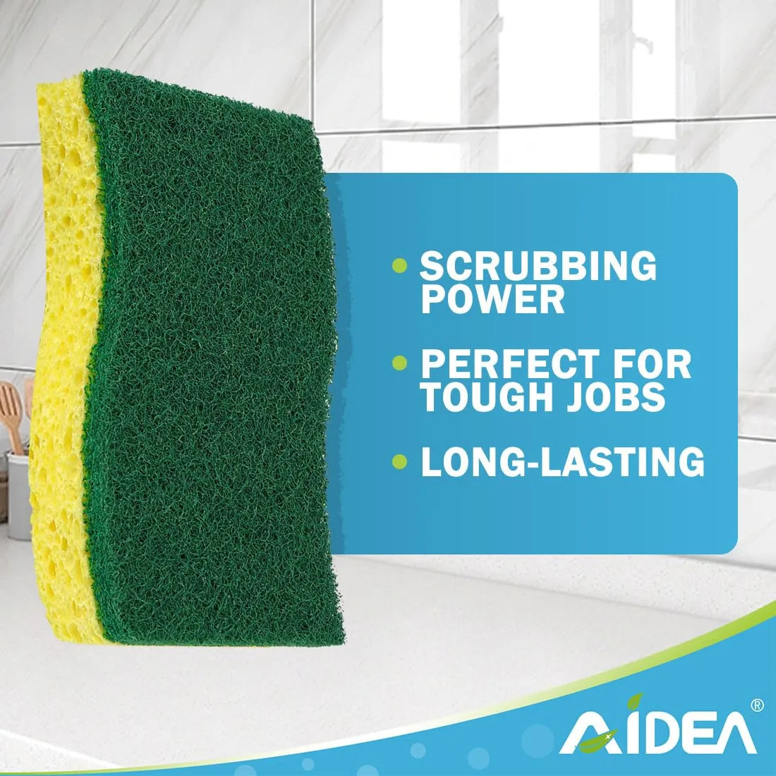 AIDEA Sponges Kitchen, 9Count, Dish Sponges, Heavy-Duty Scrub Sponge | Kitchen Sponge for Non-Coated Cookware, Scrubbing Power for Tough Messes, Cleaning Sponge for Kitchen, Bathroom, Household