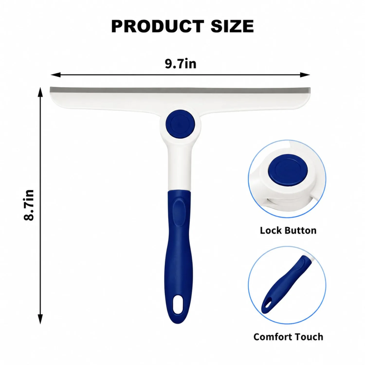 Window Squeegee for Glass Doors，All-Purpose 9.7” Window Cleaning Squeegee, Handheld for Windows, Car Windshields & More，Blue (9.7" Window Squeegee)