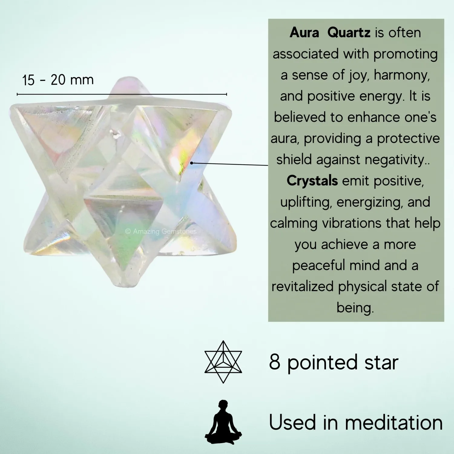 Amazing Gemstone Angel Aura Quartz Merkaba Crystal - 0.75 Inches Metaphysical Merkaba Star for Meditation - Energetic Tetrahedron Crystal and Healing Stones for Spiritual Growth and Healing (15-20mm)