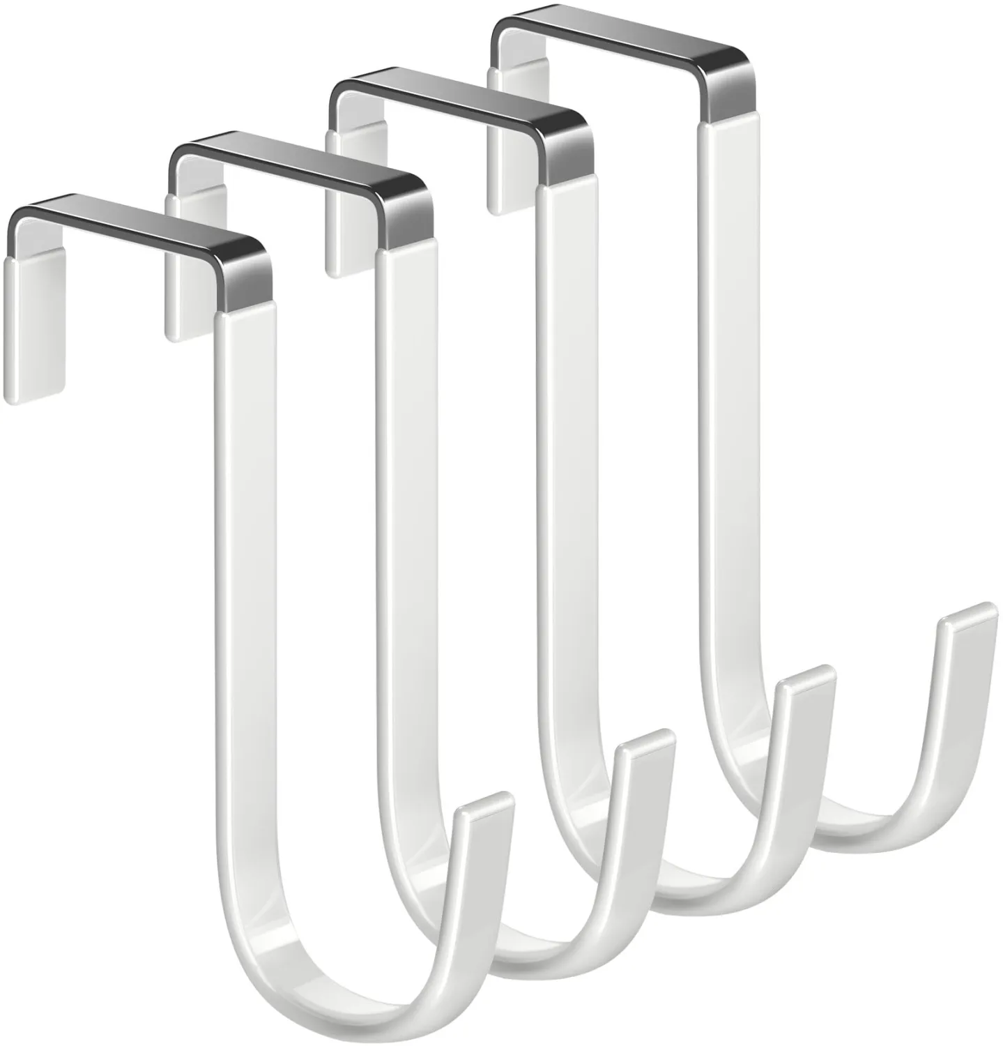 Mars-Rock Single Over Door Steel Hooks 4 Pack Fit 1-3/8" Door 5" White | Plastic Coated Rubber Feel Towel Rack Robe Coat Shoe Wreath Hanger No Damage No Scratch for Bathroom Heavy Duty Thin Top
