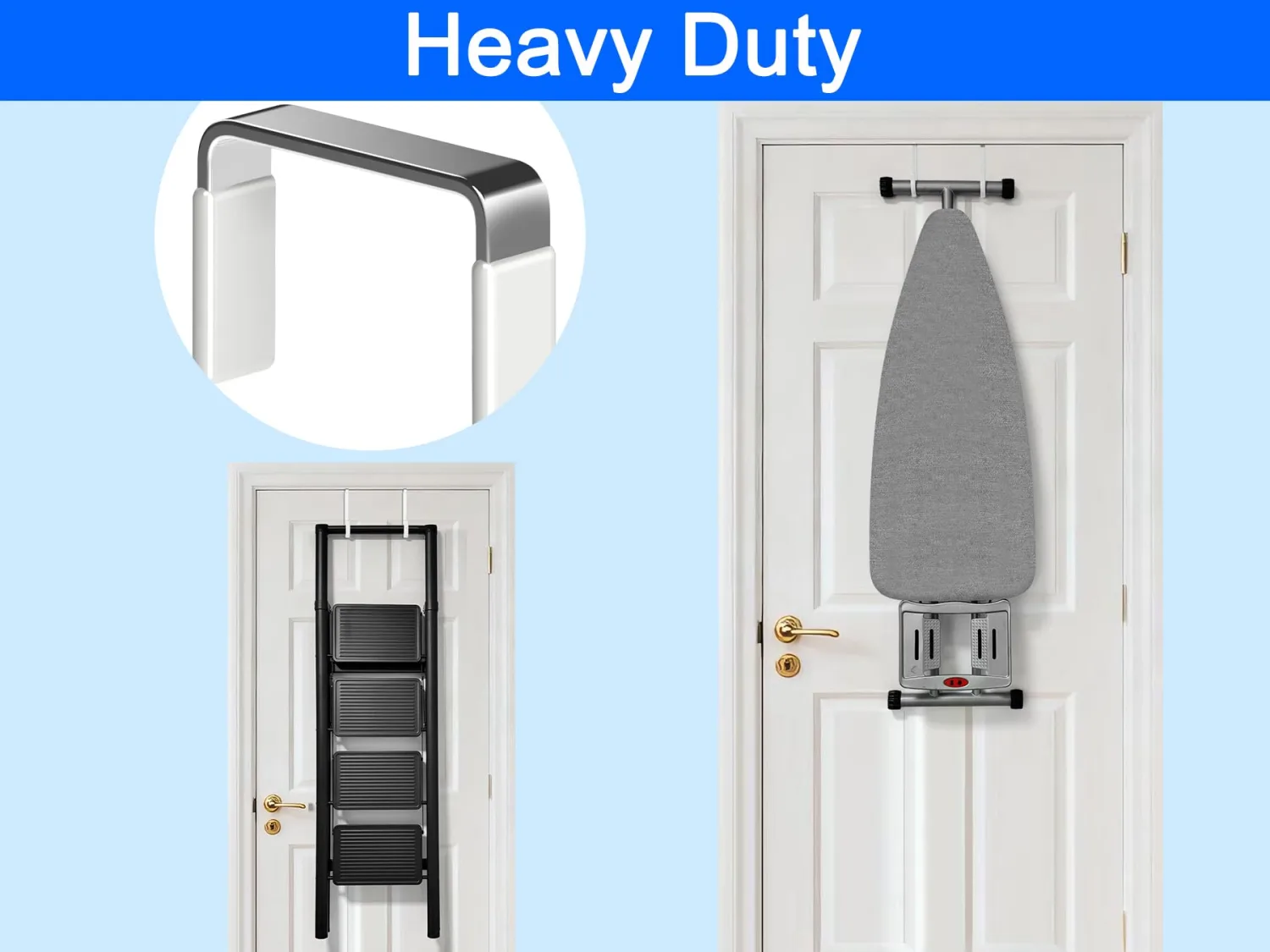 Mars-Rock Single Over Door Steel Hooks 4 Pack Fit 1-3/8" Door 5" White | Plastic Coated Rubber Feel Towel Rack Robe Coat Shoe Wreath Hanger No Damage No Scratch for Bathroom Heavy Duty Thin Top