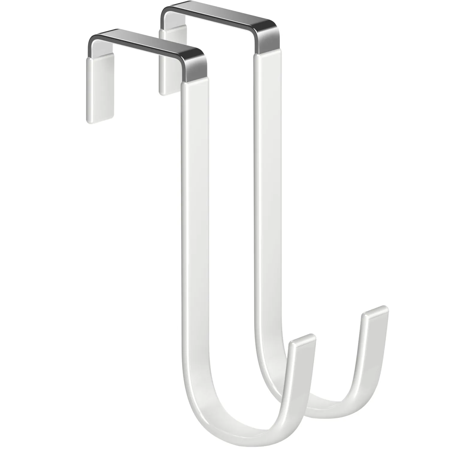 Mars-Rock Single Over Door Steel Hooks 2 Pack Fit 1-3/8" Door 5.5" White | Plastic Coated Rubber Feel Towel Rack Robe Coat Shoe Wreath Hanger No Damage No Scratch for Bathroom Heavy Duty Thin Top