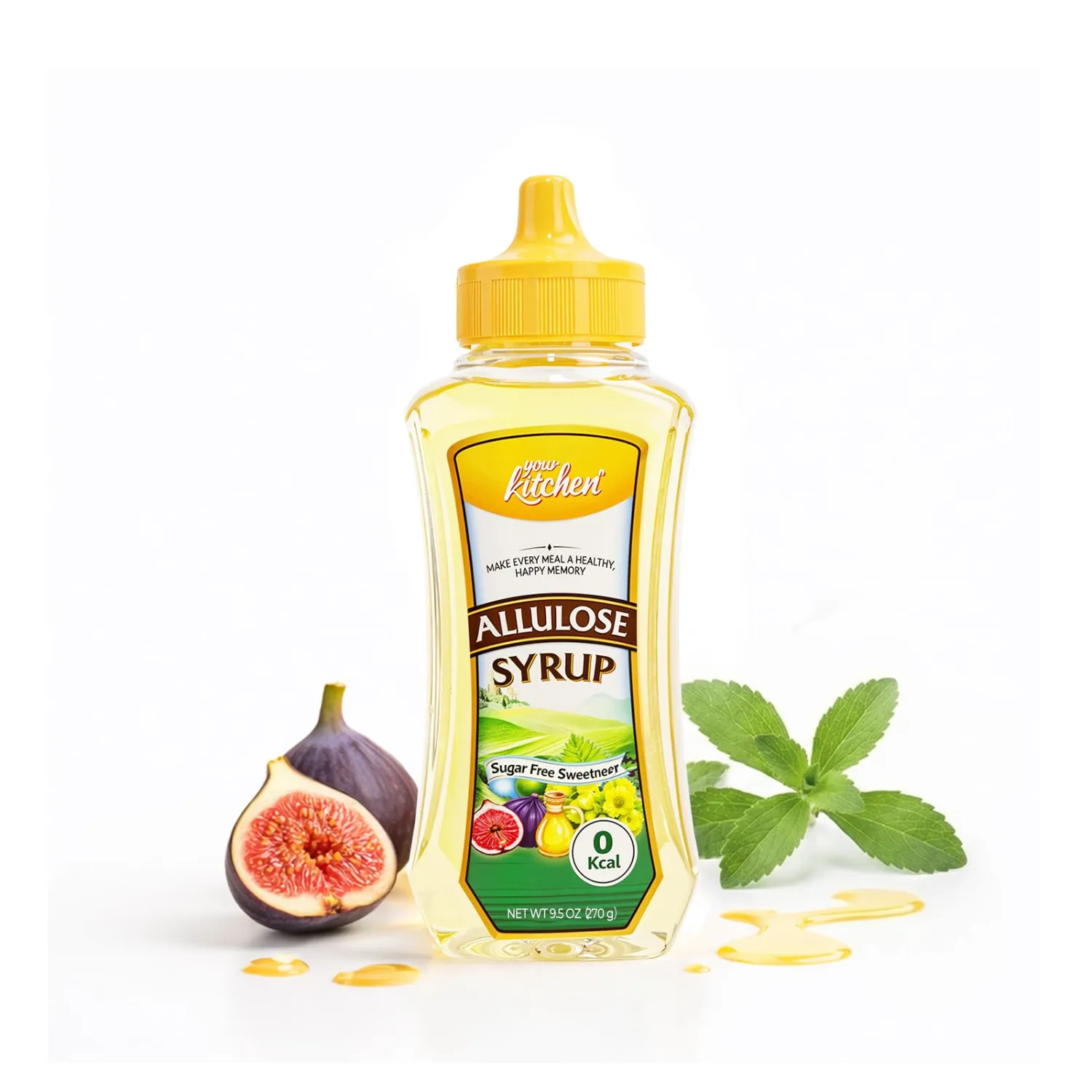 Your Kitchen Allulose Syrup 9.5 Oz - 99.5% Keto Liquid Allulose | Zero Calorie Sweetener, Low Glycemic, Non Erythritol, Stevia Blend Thin Syrup, 0 Net Carbs Sugar Substitute