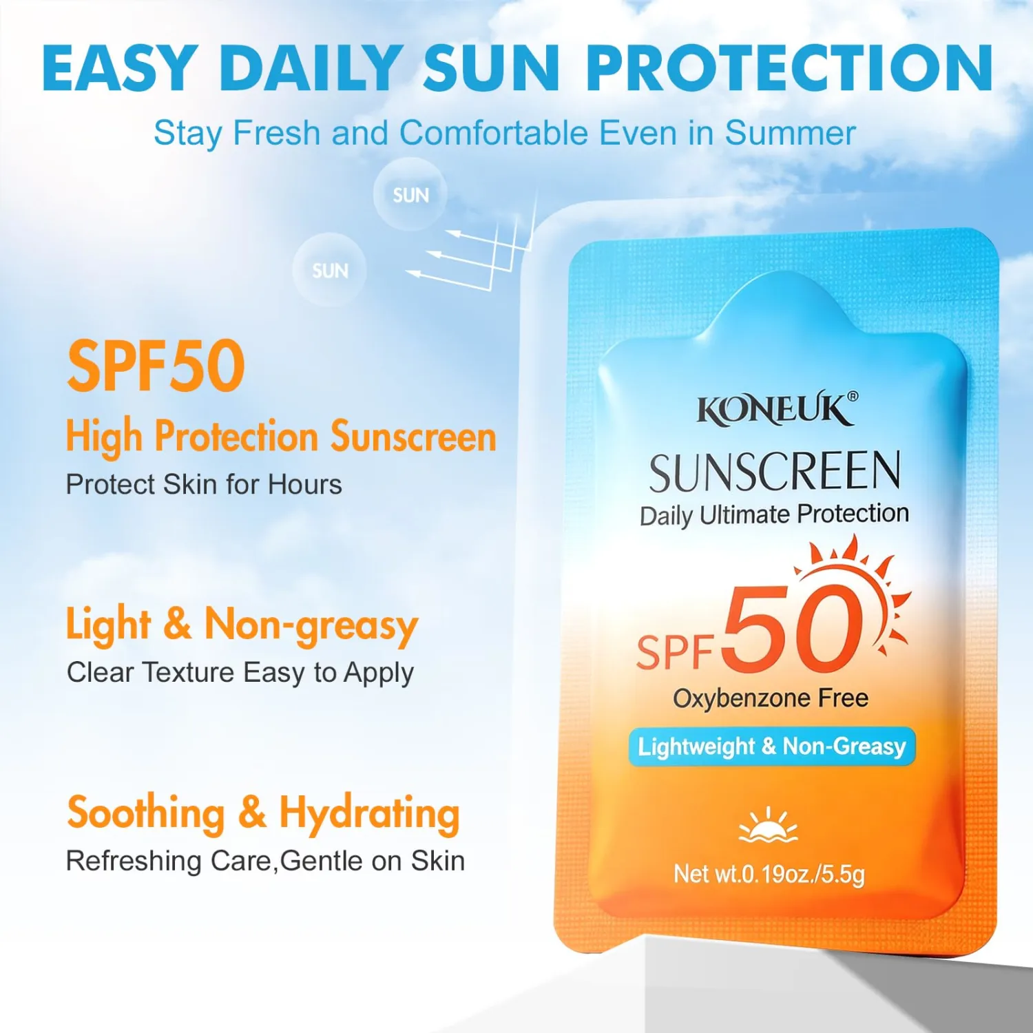 30 Pack Travel Size Sunscreen, SPF 50, Mini Sunscreen for Face and Body | Lightweight and Non-Greasy, Travel Size for Summer Beach and Outdoor, 0.19 OZ/Pack