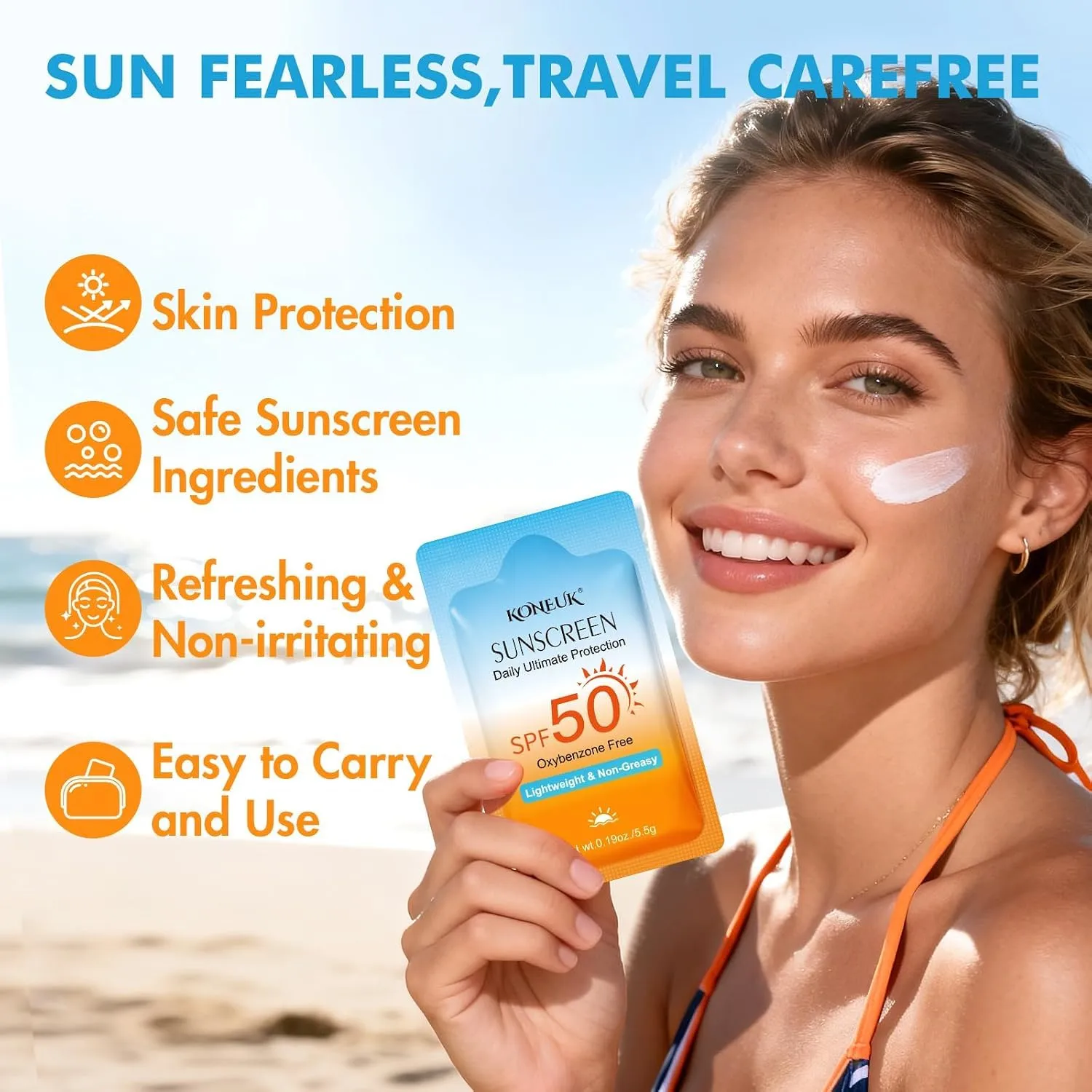 30 Pack Travel Size Sunscreen, SPF 50, Mini Sunscreen for Face and Body | Lightweight and Non-Greasy, Travel Size for Summer Beach and Outdoor, 0.19 OZ/Pack