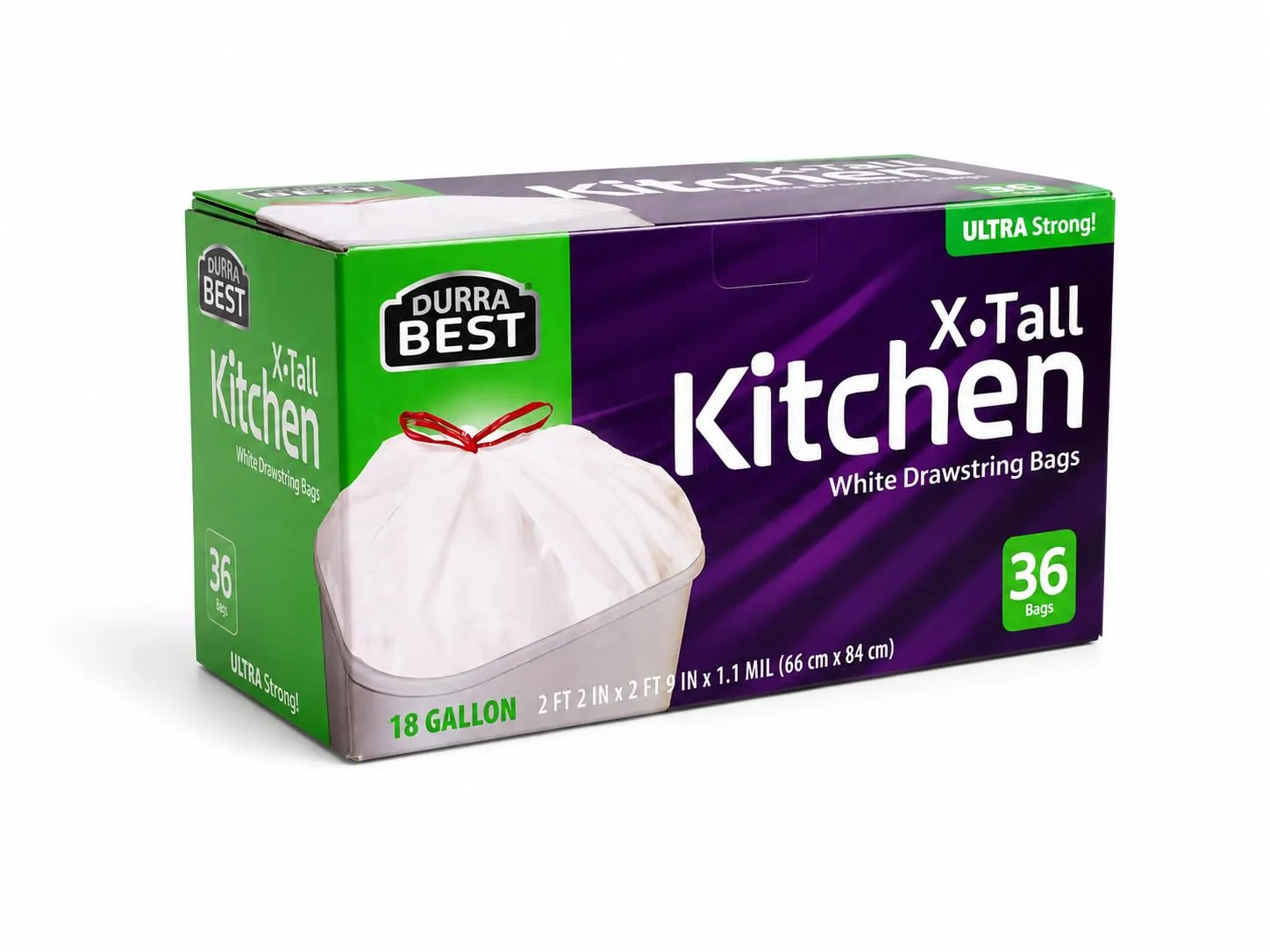 Heavy-Duty Trash Bags – 36 count, 18 Gallon White, Ultra Thick Drawstring Garbage Bags – Leak-Resistant for Home & Commercial Use, Big Trash Bags, Made in USA