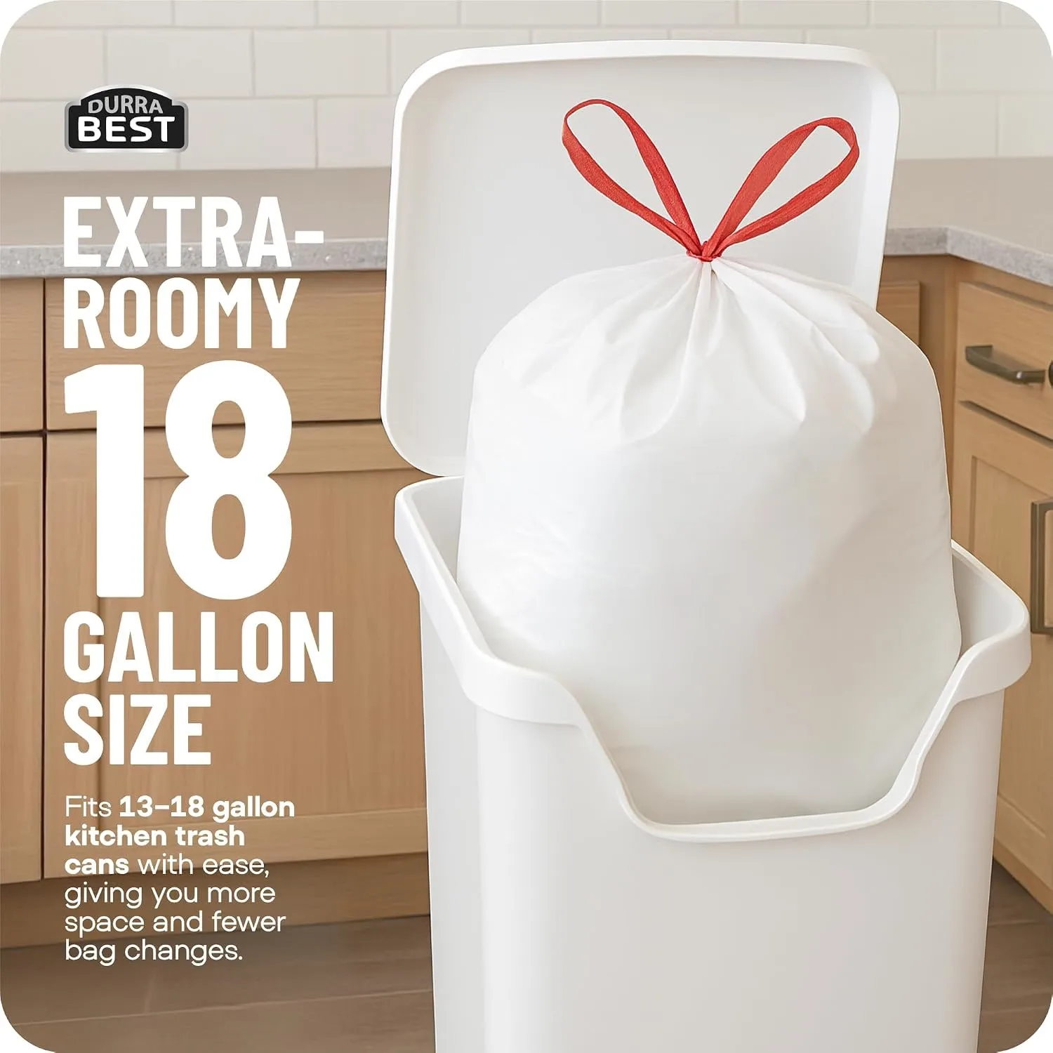 Heavy-Duty Trash Bags – 36 count, 18 Gallon White, Ultra Thick Drawstring Garbage Bags – Leak-Resistant for Home & Commercial Use, Big Trash Bags, Made in USA