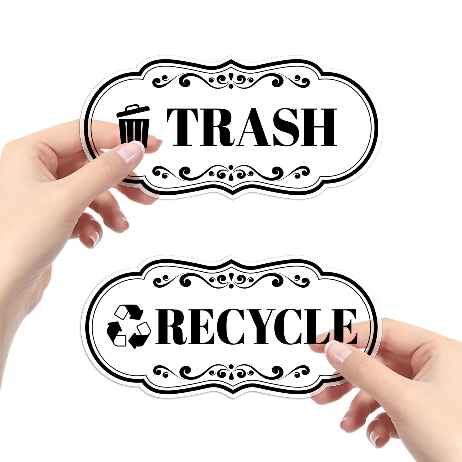 2PCS Recycle Stickers for Trash Bins, Self-Adhesive Waterproof Transparent Trash and Recycling Stickers for Trash Can, Kitchen, Office, Garbage Bin Indoor, Outdoor Use
