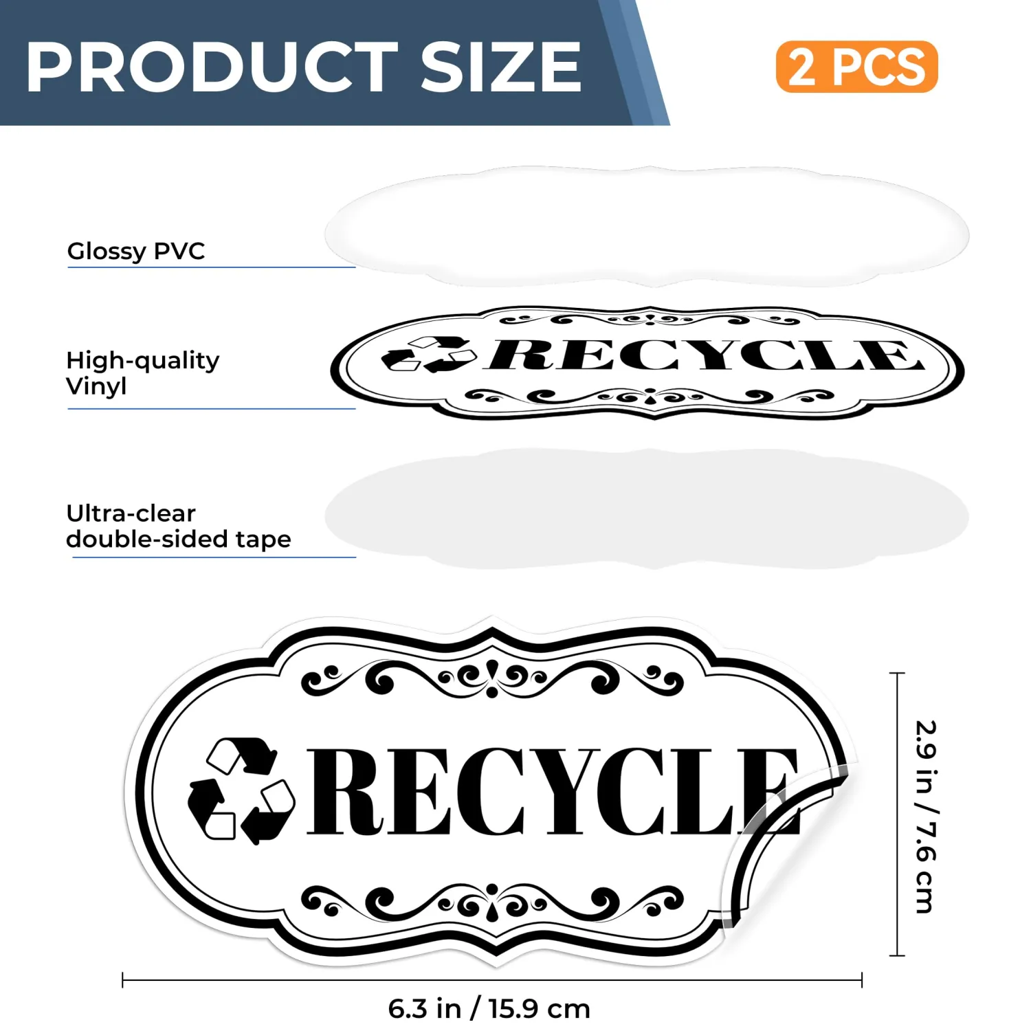 2PCS Recycle Stickers for Trash Bins, Self-Adhesive Waterproof Transparent Trash and Recycling Stickers for Trash Can, Kitchen, Office, Garbage Bin Indoor, Outdoor Use