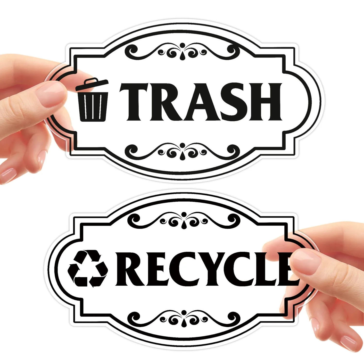 2PCS Recycle Stickers for Trash Bins, Self-Adhesive Transparent | Waterproof Trash and Recycling Stickers for Trash Can, Kitchen, Office, Garbage Bin Indoor, Outdoor Use 6x3.4IN