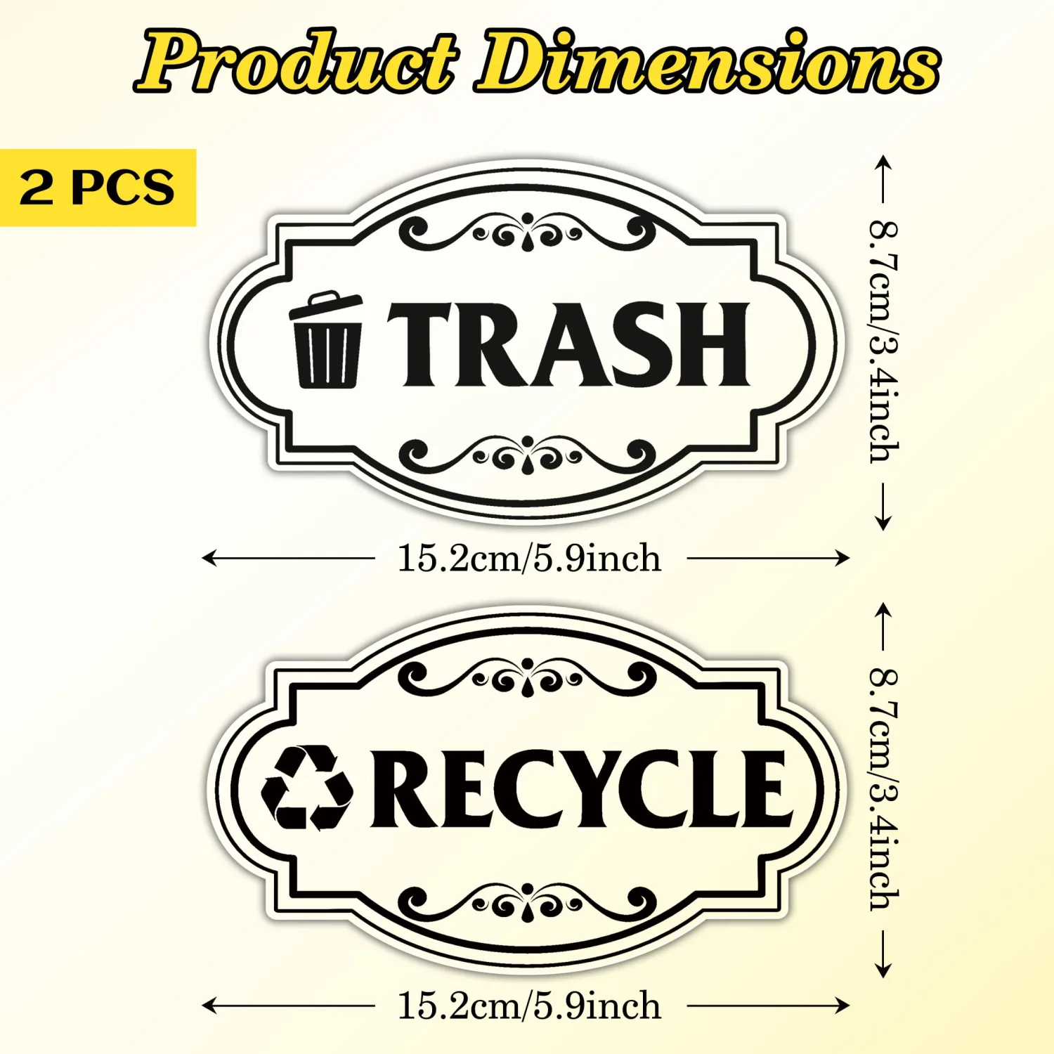 2PCS Recycle Stickers for Trash Bins, Self-Adhesive Transparent | Waterproof Trash and Recycling Stickers for Trash Can, Kitchen, Office, Garbage Bin Indoor, Outdoor Use 6x3.4IN
