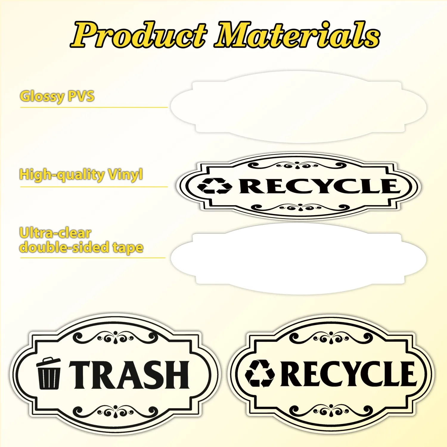 2PCS Recycle Stickers for Trash Bins, Self-Adhesive Transparent | Waterproof Trash and Recycling Stickers for Trash Can, Kitchen, Office, Garbage Bin Indoor, Outdoor Use 6x3.4IN