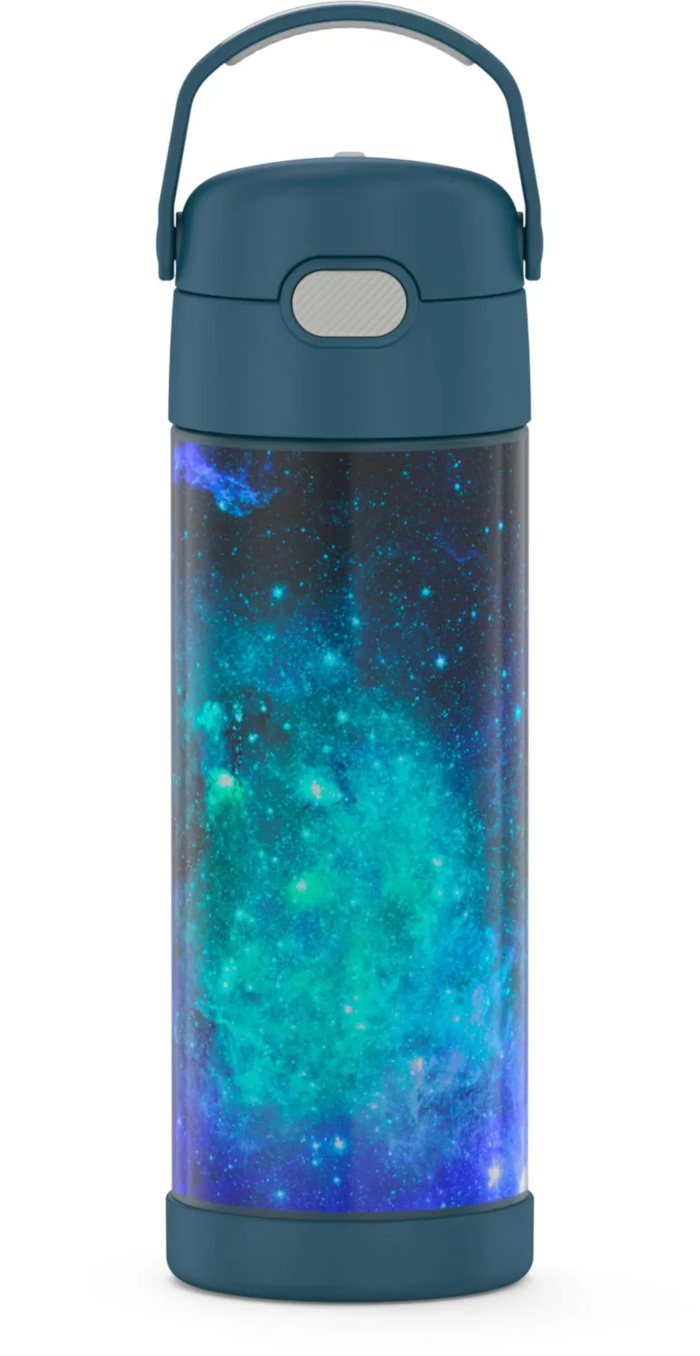 THERMOS FUNTAINER Water Bottle with Spout, 16oz, Galaxy Teal | Kids Stainless Steel Insulated Water Bottle, Keeps Drinks Cold Longer for School & Play, BPA-Free