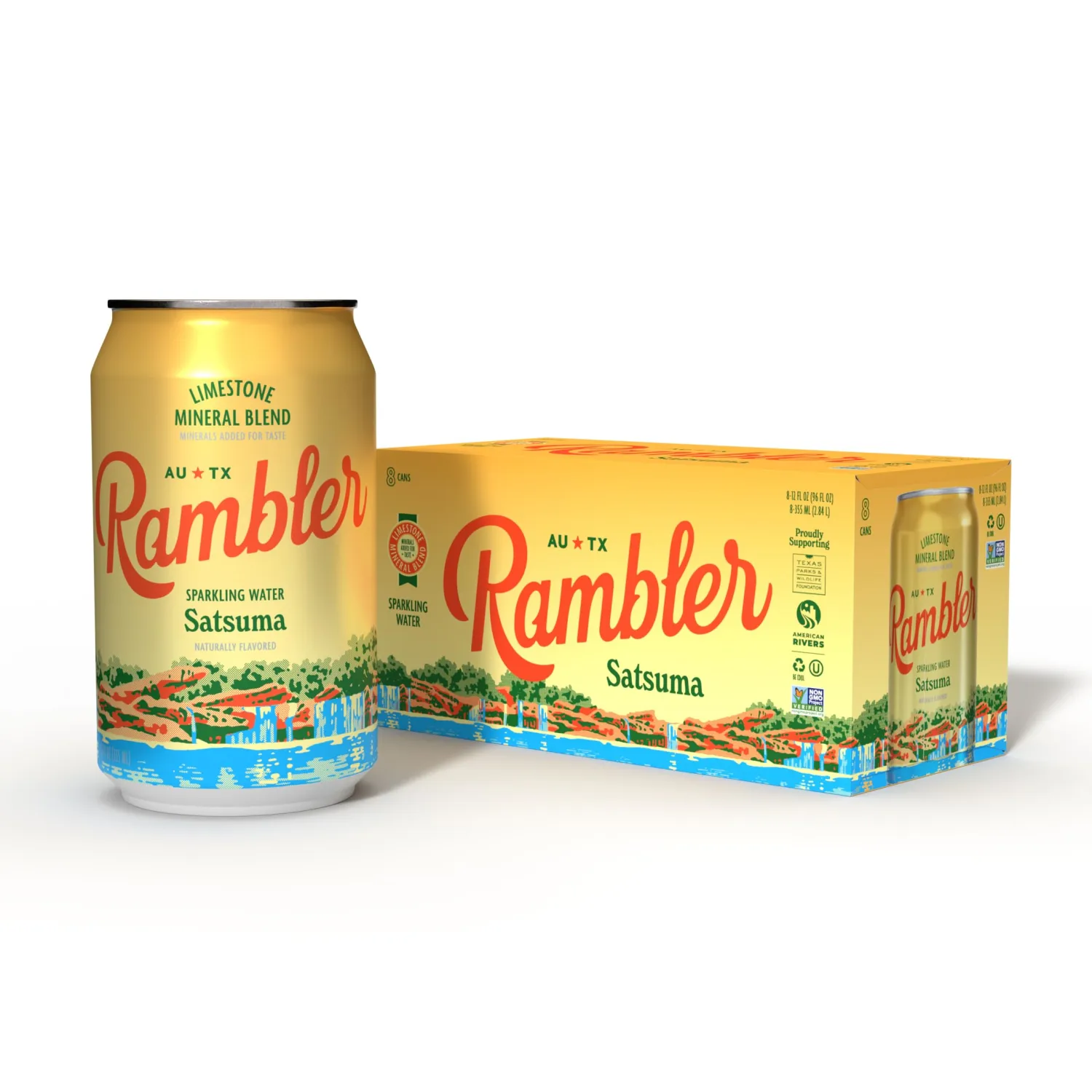 AUTX RAMBLER Sparkling Water, Texas Limestone Mineral Blend, Blackberry x Satsuma, 12-Ounce Cans, 8 Count x 2 (16 Cans Total)