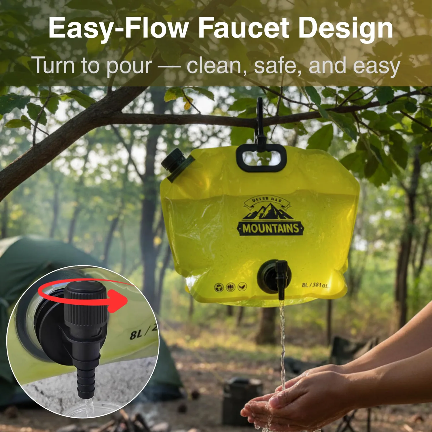 Camping Water Container 2 Gallon Collapsible Water Jug with Spout - Reusable Plastic Flasks, Foldable Empty Gallon Jug for Water Storage, Water Bag for Outdoor Hiking Emergency Prep (1 Pack)