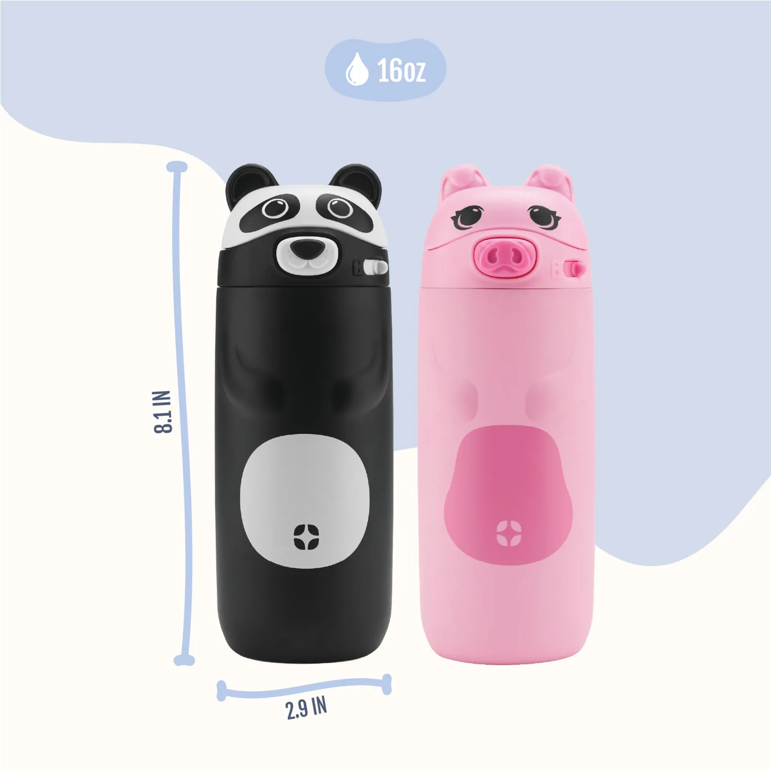 Ello Ellies 12oz Stainless Steel Leakproof Kids Water Bottle, Pig | Insulated kids water bottle with straw, leakproof locking lid, carry handle, and stainless steel fun animal design for school