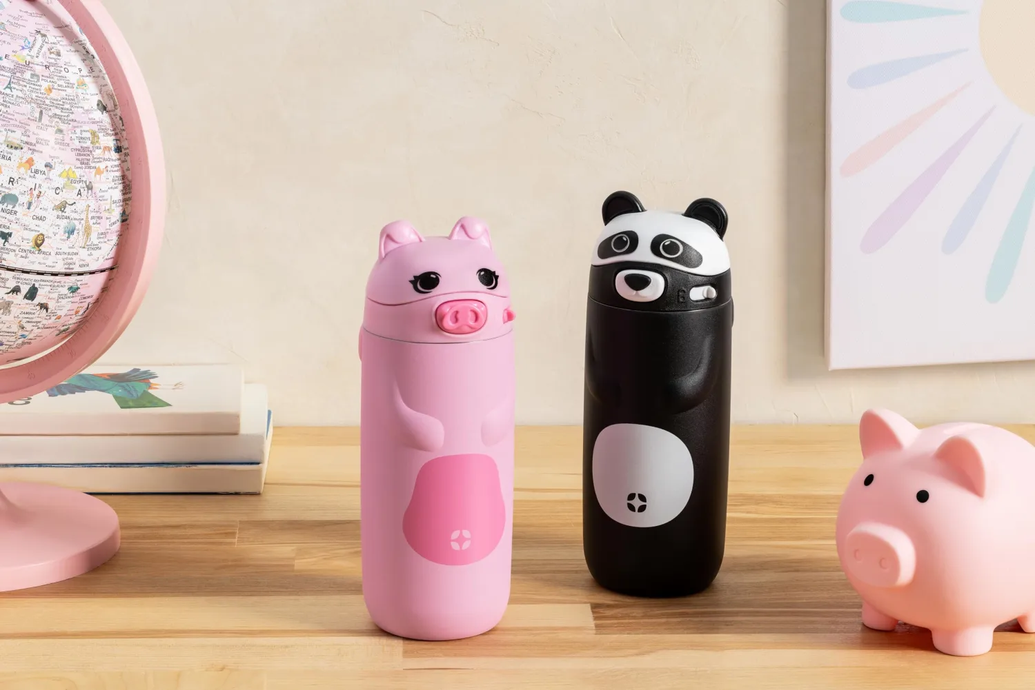 Ello Ellies 12oz Stainless Steel Leakproof Kids Water Bottle, Pig | Insulated kids water bottle with straw, leakproof locking lid, carry handle, and stainless steel fun animal design for school