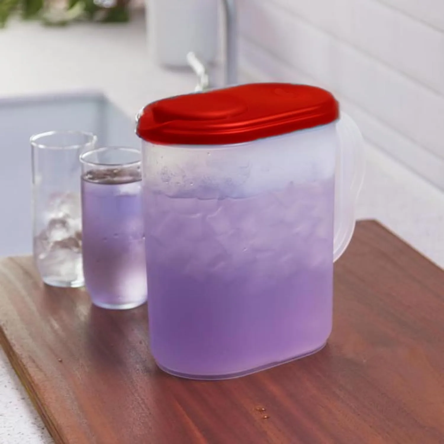 2-Pack Water Pitcher with Lid & Pivot Top Spout 1 Gallon Pitcher - Red | Slim Design Fits Fridge Door - Freezer/Dishwasher Safe, BPA Free & Phthalate Free