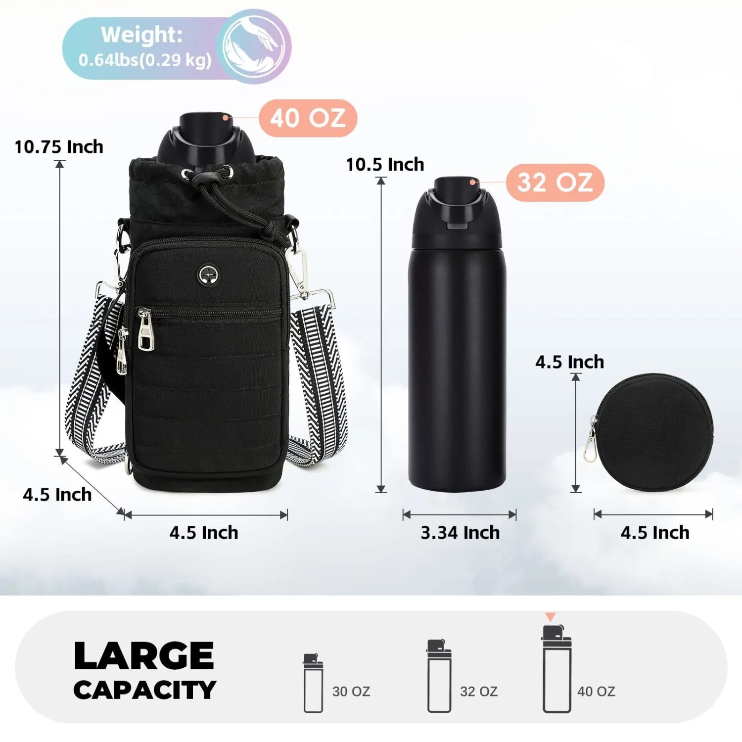 Water Bottle Carrier bag with Strap Phone Pocket for Walking, Hiking, Cycling