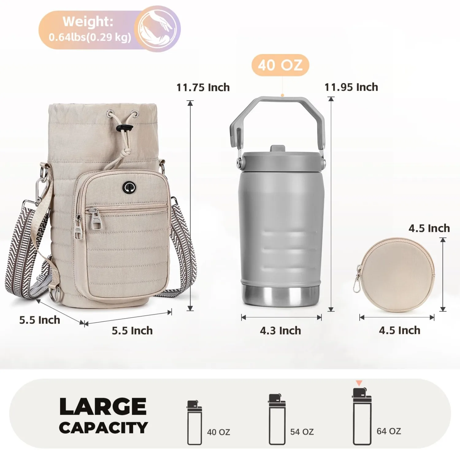 Water Bottle Carrier bag with Strap Phone Pocket for Walking, Hiking, Cycling