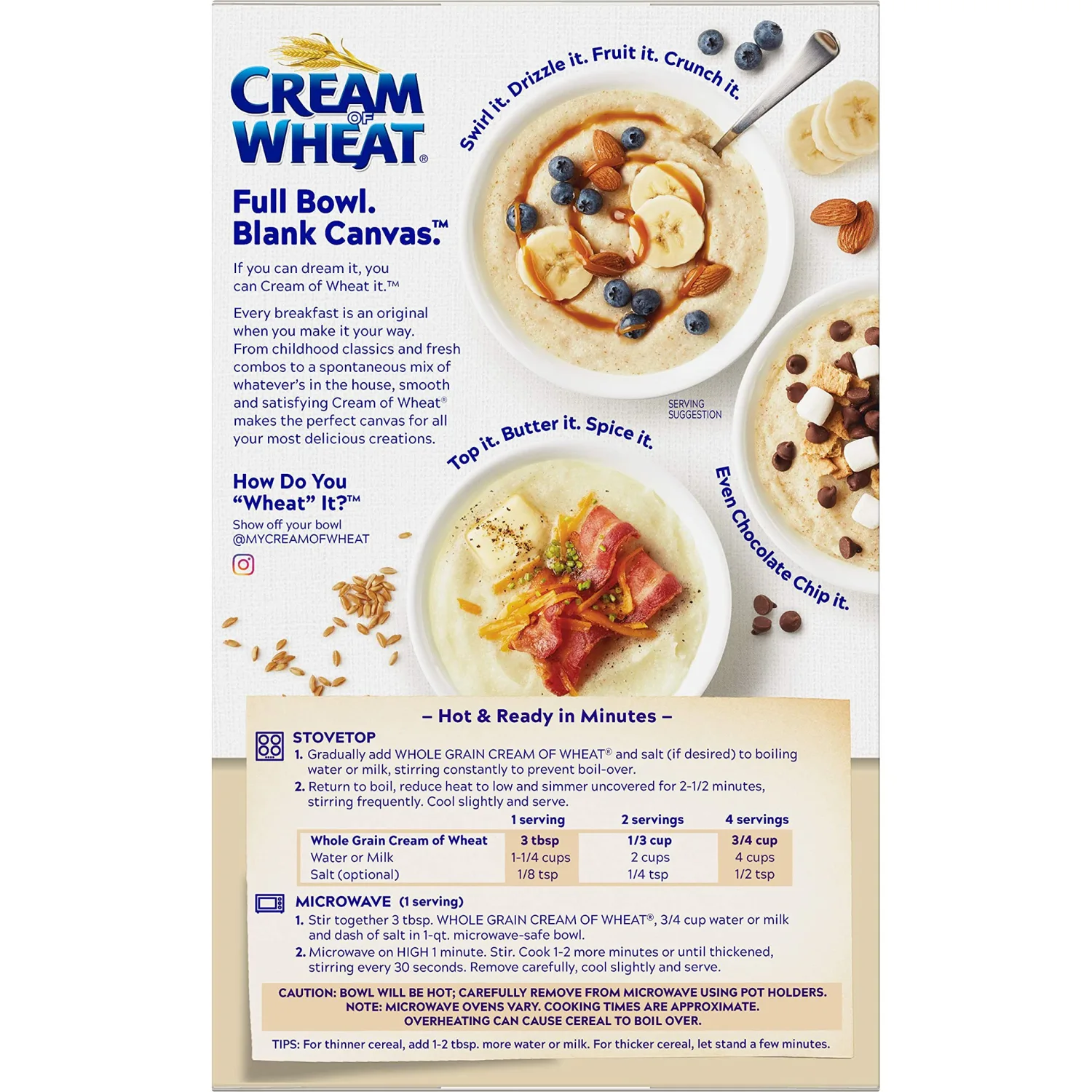 Cream of Wheat Whole Grain Hot Cereal, 2 1/2 Minute Cook Time, 18 Ounce