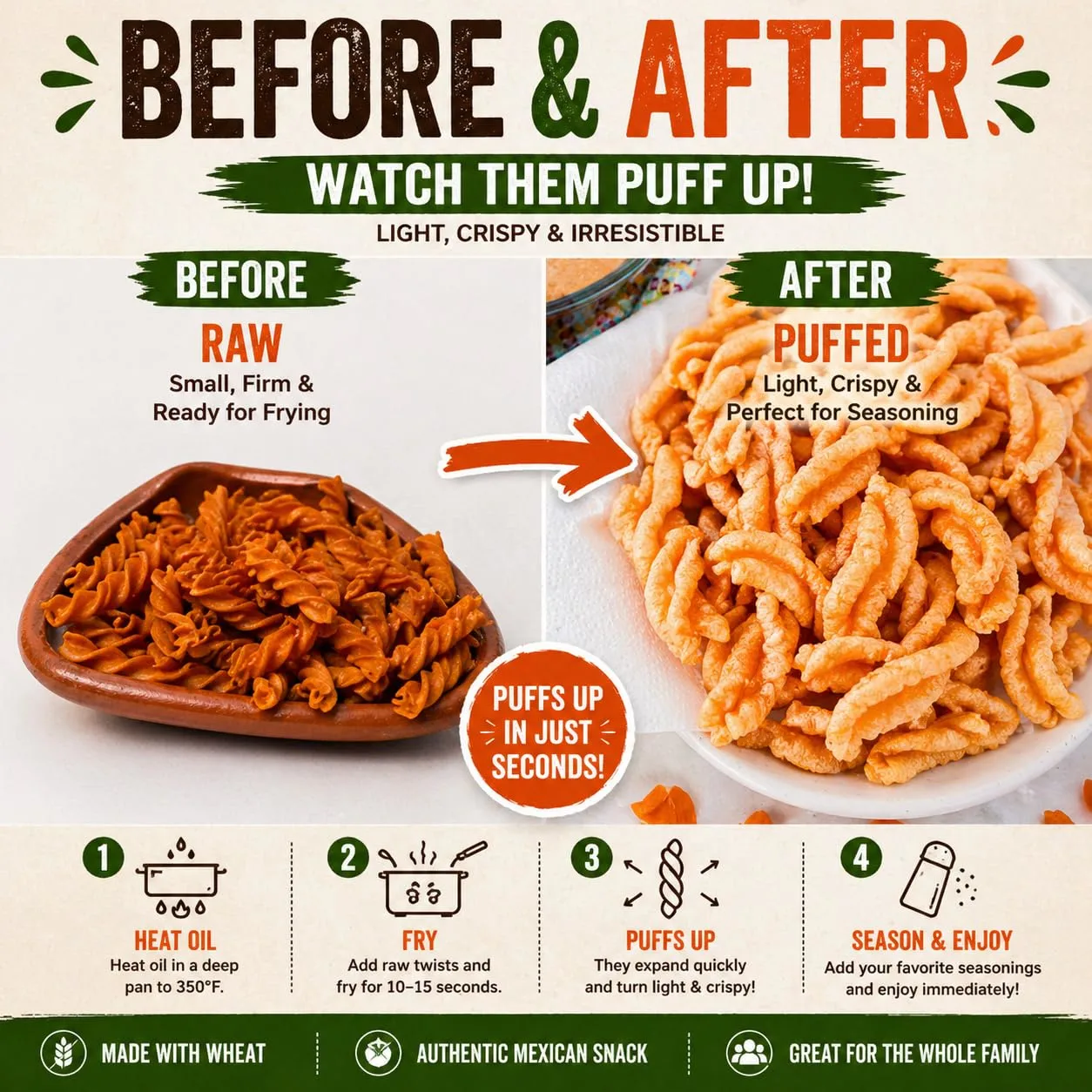 Duros Twists 1 lb, Duritos Mexican Wheat Twists, Chicharrones de Harina, Wheat Twists for Frying, Fritura de Tornillo, Mexican Snacks, Duros Pasta by New to Town