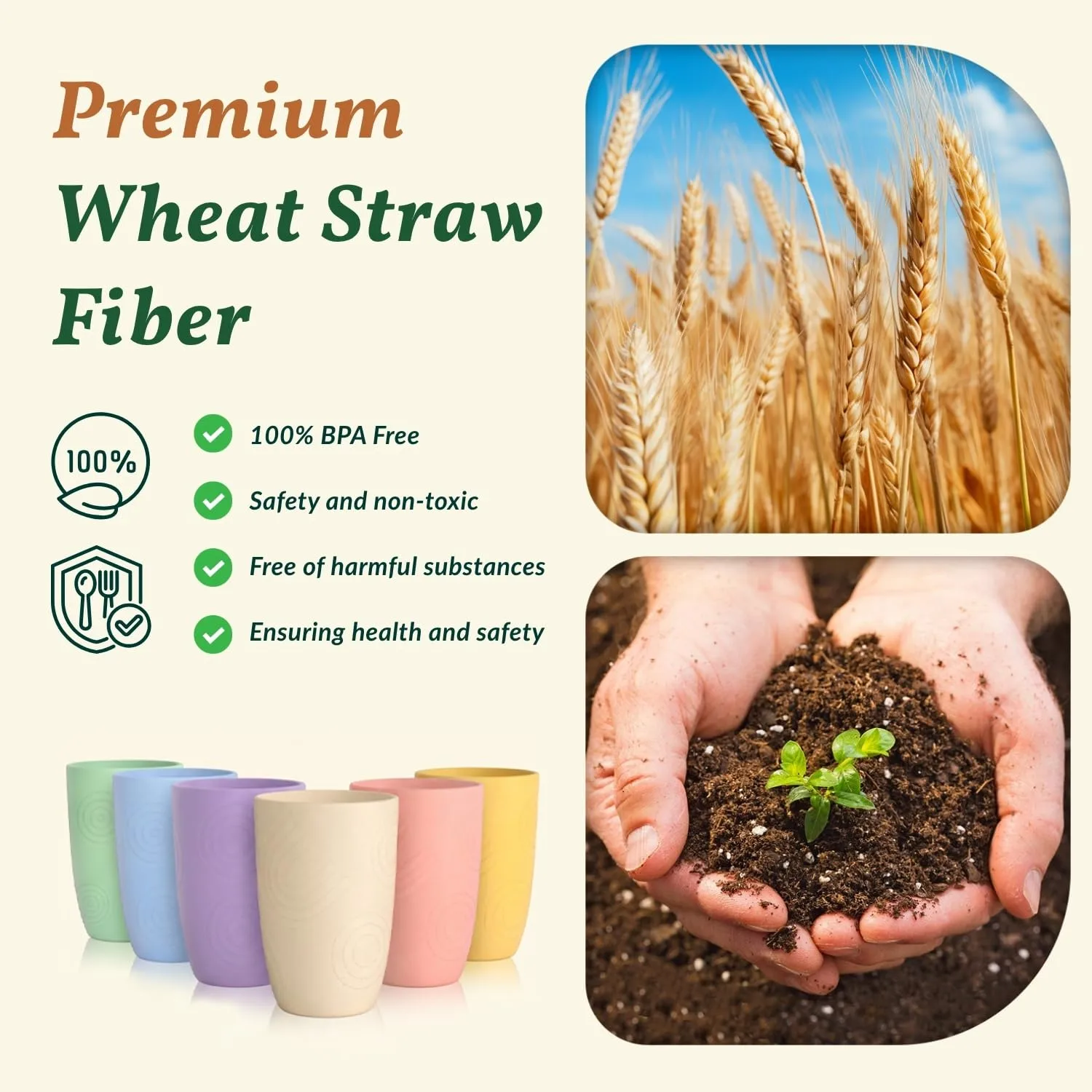 Homienly Wheat Straw Cups for Kitchen 16OZ Unbreakable Plastic Glasses Drinking Dishwasher & Microwave Safe Reusable Party Cups Camping Cup for Coke, Water, Iced Coffee, Juice Set of 6 (Multilight)
