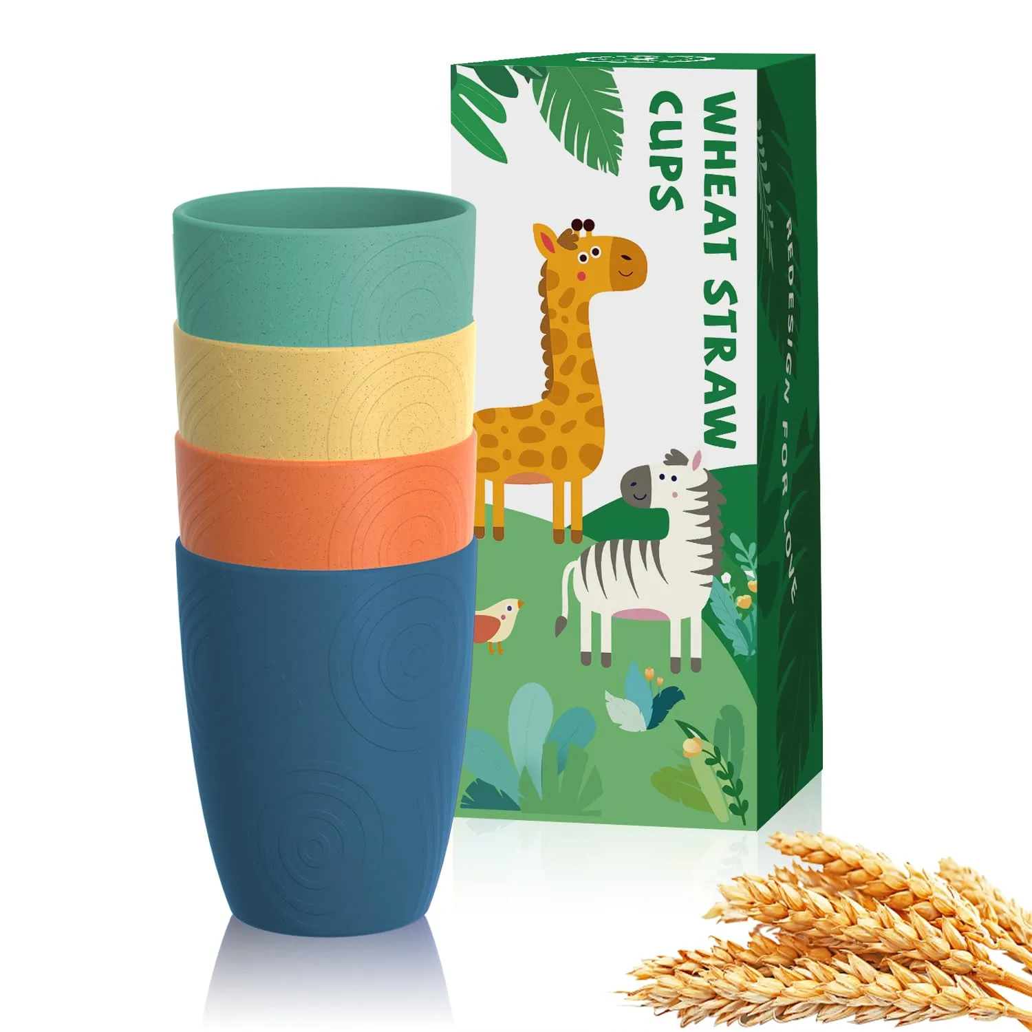 Homienly Plastic Cups Alternative Wheat Straw Drinking Glasses 4-Pack | 12 oz Unbreakable & Reusable Plastic Cups, Microwave Safe | Everyday Kids Tumblers & Kitchen Accessories (Multi-Color)