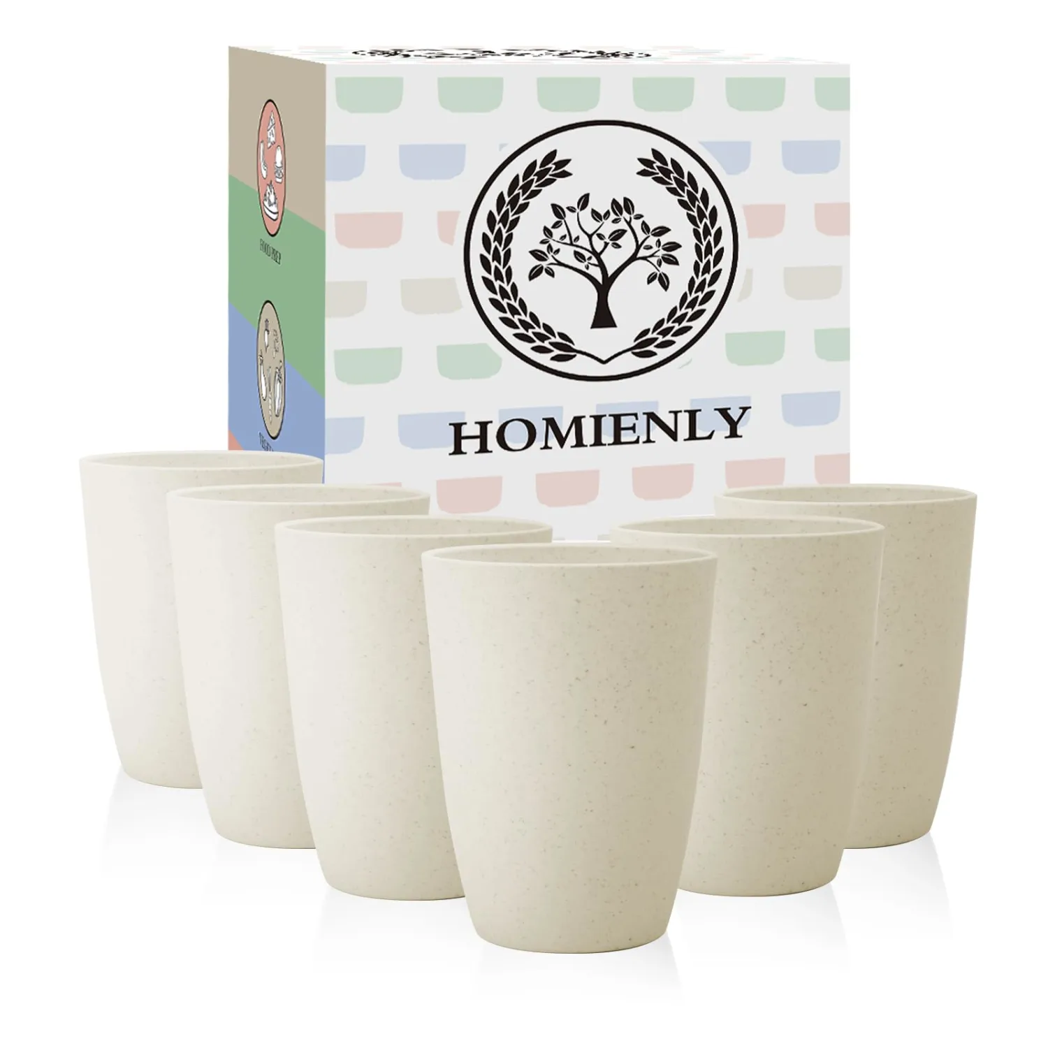 Homienly Wheat Straw Cups 12oz Unbreakable & Easy to Clean Cups Reusable Outdoor Drinking Cups for Travel,Camping,Picnic, Refrigerator and Dishwasher Safe Stackable Water Tumblers- White