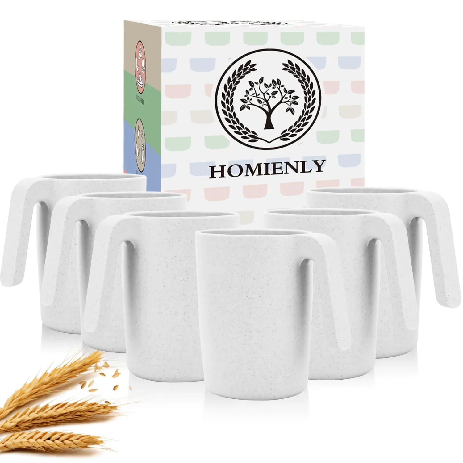 Homienly Coffee Mug Set - Wheat Straw Cups, Alternative to Plastic Coffee Cups Reusable | Unbreakable for Hot Chocolate, Tea, & Coffee | Microwave Safe, Dishwasher Safe Drinking Cups (White)