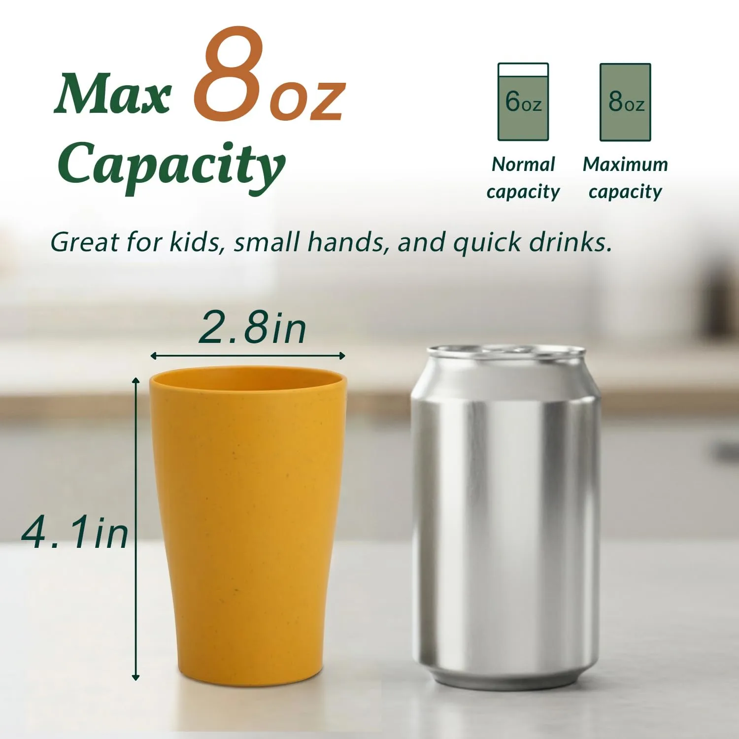 Homienly Stackable Drinking Glasses Set Wheat Straw Shatterproof Cups | Unbreakable Kitchen Cups for Kids & Adults | Reusable, Dishwasher Safe for Party, Outdoor (8 oz, Small)
