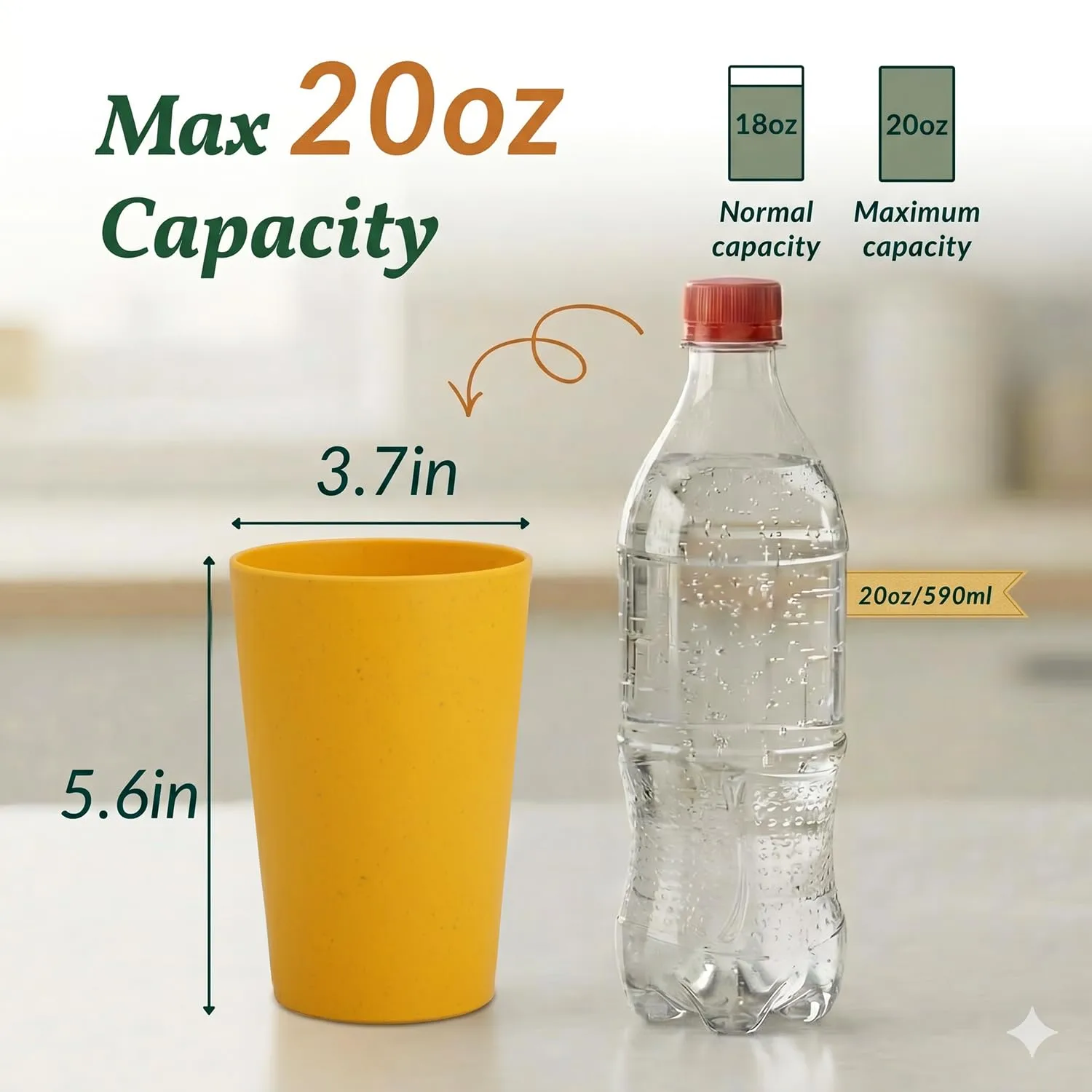 Homienly Reusable Plastic Cups - Wheat Straw Unbreakable Drinking Glasses & Water Glasses | Multi-Color Stackable Plastic Cups, Dishwasher Safe | Glassware & Cup Sets for Kitchen (20 oz 8-Pack)