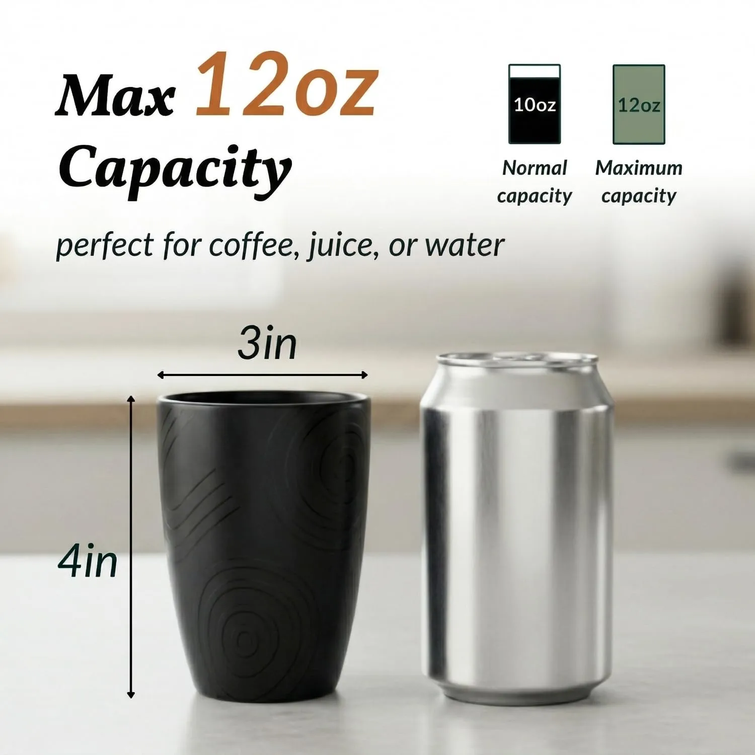 Homienly Wheat Straw Drinkware 12oz Unbreakable Drinking Glasses 6-Piece Stackable Kithen Cups Dishwasher and Microwave Safe Cups for Everyday Family Meals, Entertaining-Black