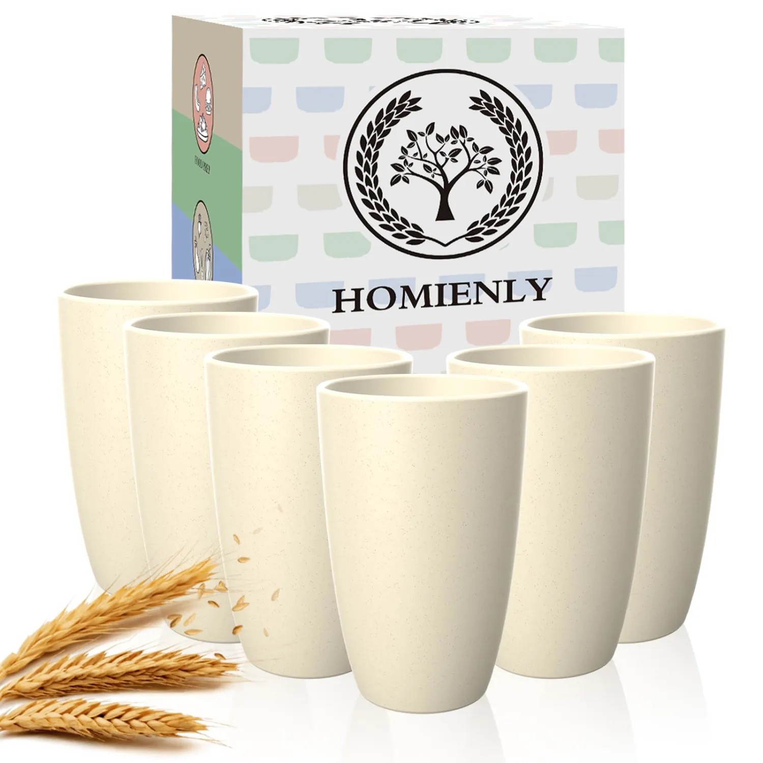 Homienly Wheat Straw Cups - Unbreakable Cups Set of 6,20 oz Dishwasher & Microwave Safe Drinking Glasses for Everyday Use-Beige