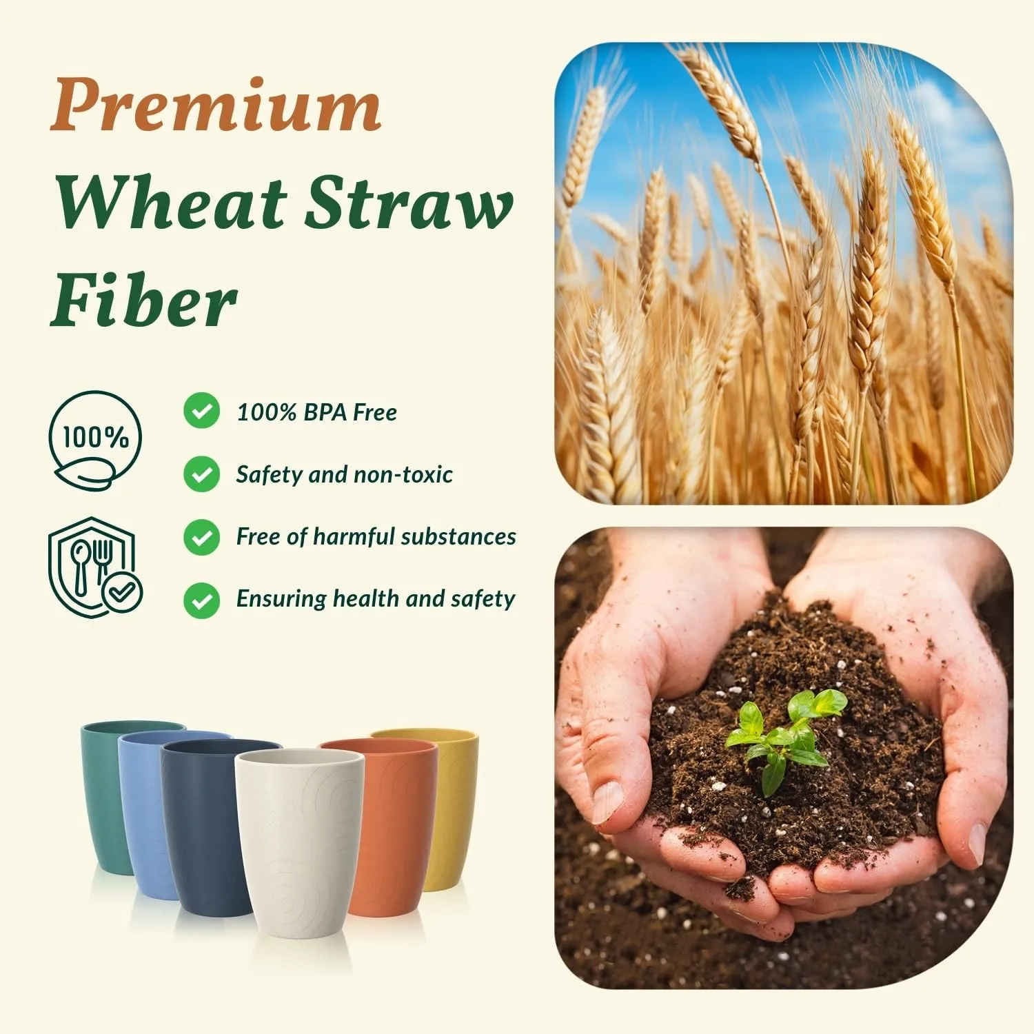 Homienly Plastic Cups Alternatives Unbreakable Drinking Glasses Wheat Straw Cup Sets for Kitchen Camping Party RV Stackable Water Tumblers Dishwasher Freezer & Microwave Safe 6 PCS (12OZ, Multi)