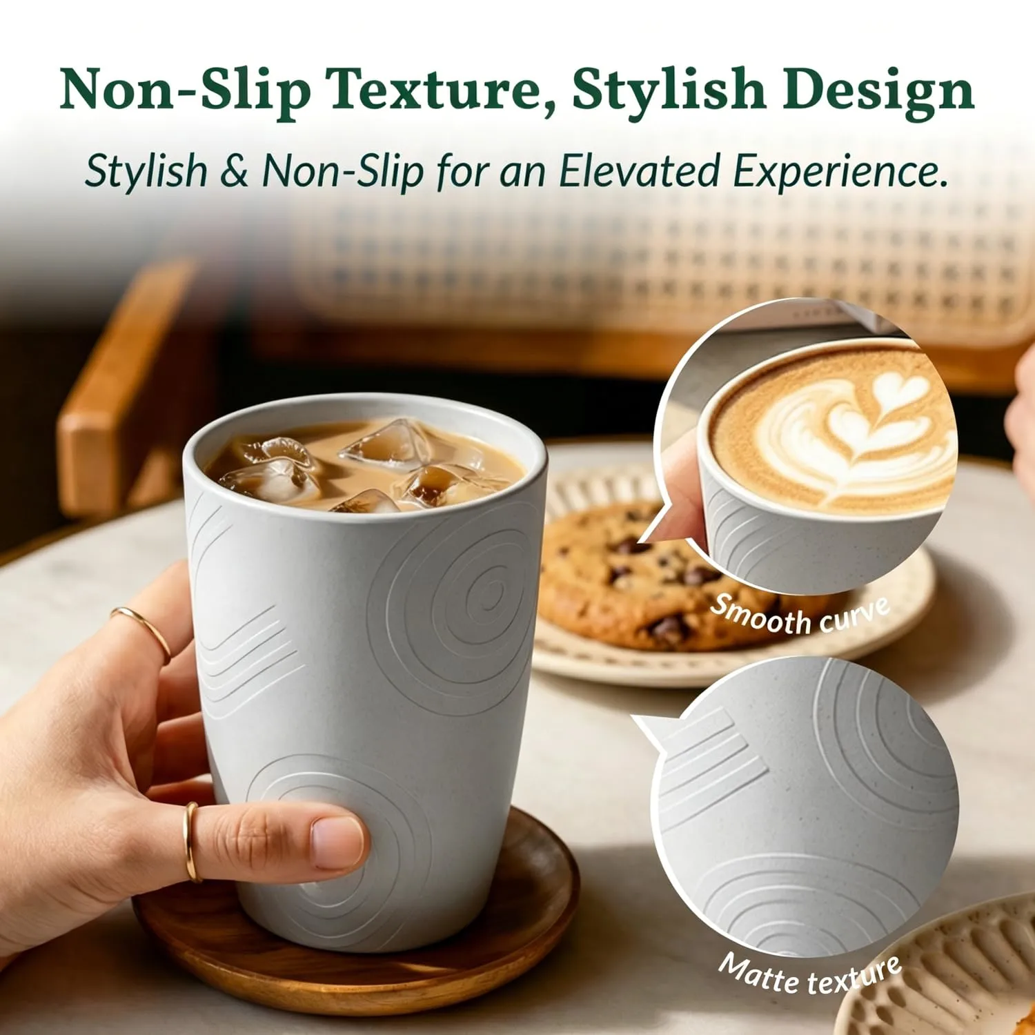 Homienly Drinking Glasses 16oz Wheat Straw Cups-Stackable and Reusable Cups, Alternative to Plastic Cups for Iced Coffee, Smoothies,Iced Tea-Black Grey