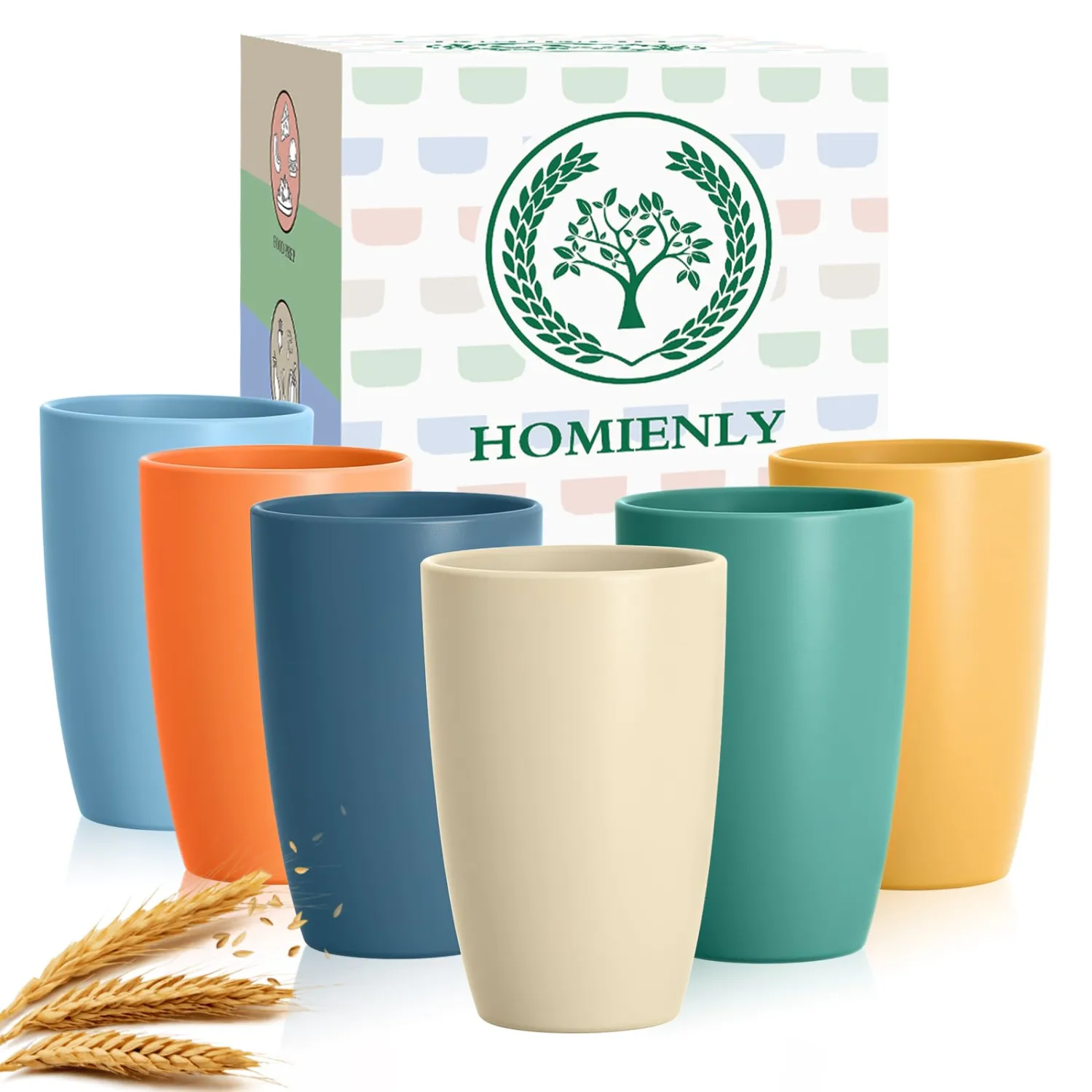 Homienly Unbreakable Plastic Cups Set Wheat Straw Cups 20 OZ Drinking Cups Reusable Camping Cups Stackable Tumblers Water Glasses Drinking Set Freezer Dishwasher Safe (6 PCS, Multi)
