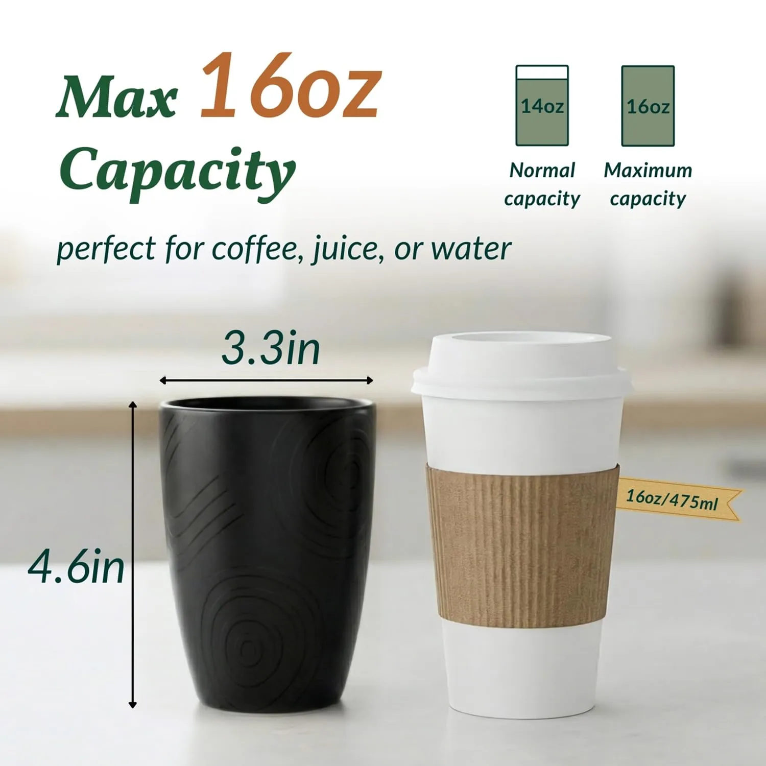 Homienly Premium Wheat Straw Cups Set of 6, Reusable 16oz Water Glasses Lightweight and Unbreakable Drinking Cups,Alternative Plastic Cup Dishwasher Safe Cups for Home and Outdoor - GreyStone