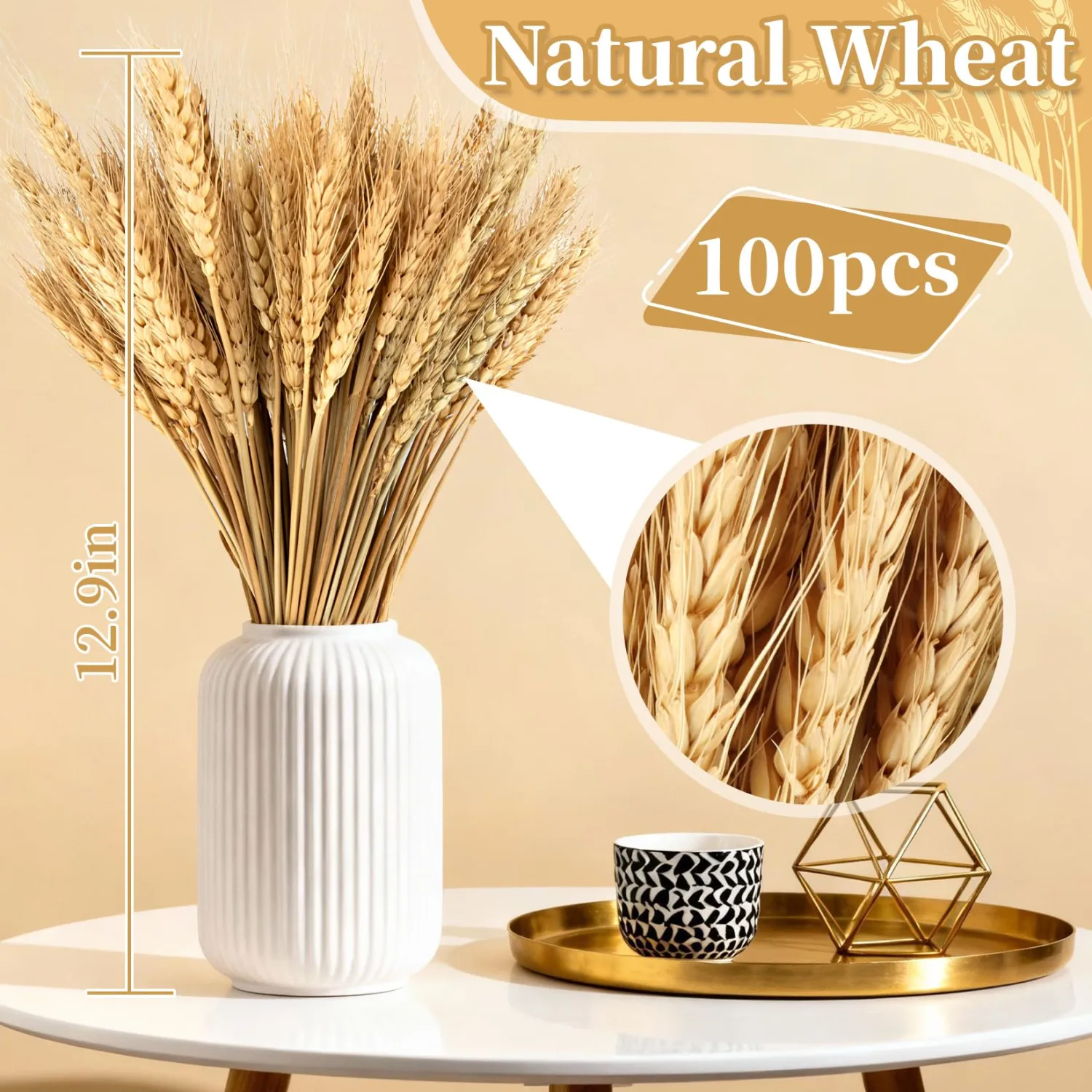 MAQIHAN 100 Stems Dried Wheat Stalks - Natural Wheat Straw Decor for Vases | Wheat Sheaves for Table Centerpieces, Thanksgiving Decorations, Wedding, Boho Flowers, Farmhouse Fall Decor, Harvest Wreath