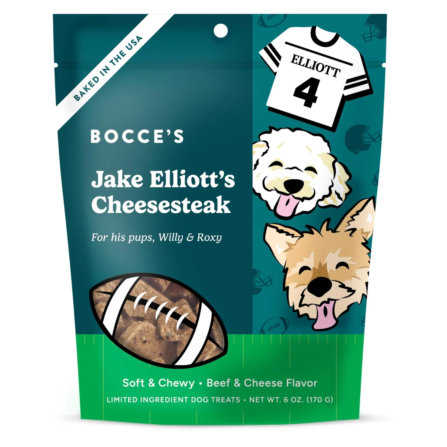 Bocce's Bakery Jake Elliott's Cheesesteak Dog Treats, Beef & Cheese (6 oz) | Oven Baked, Wheat-Free Everyday Dog Treat Cookies - Made with Real, Limited Ingredients and Baked in The USA