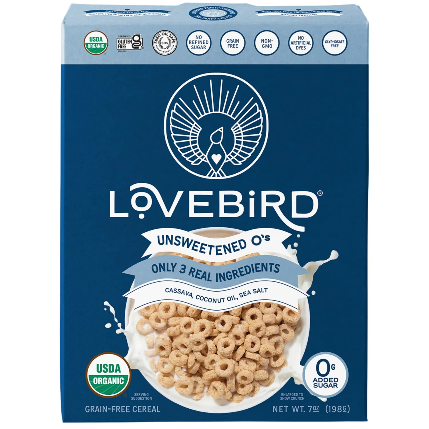 Lovebird Organic Grain Free Unsweetened O's Cereal, 7 Ounce