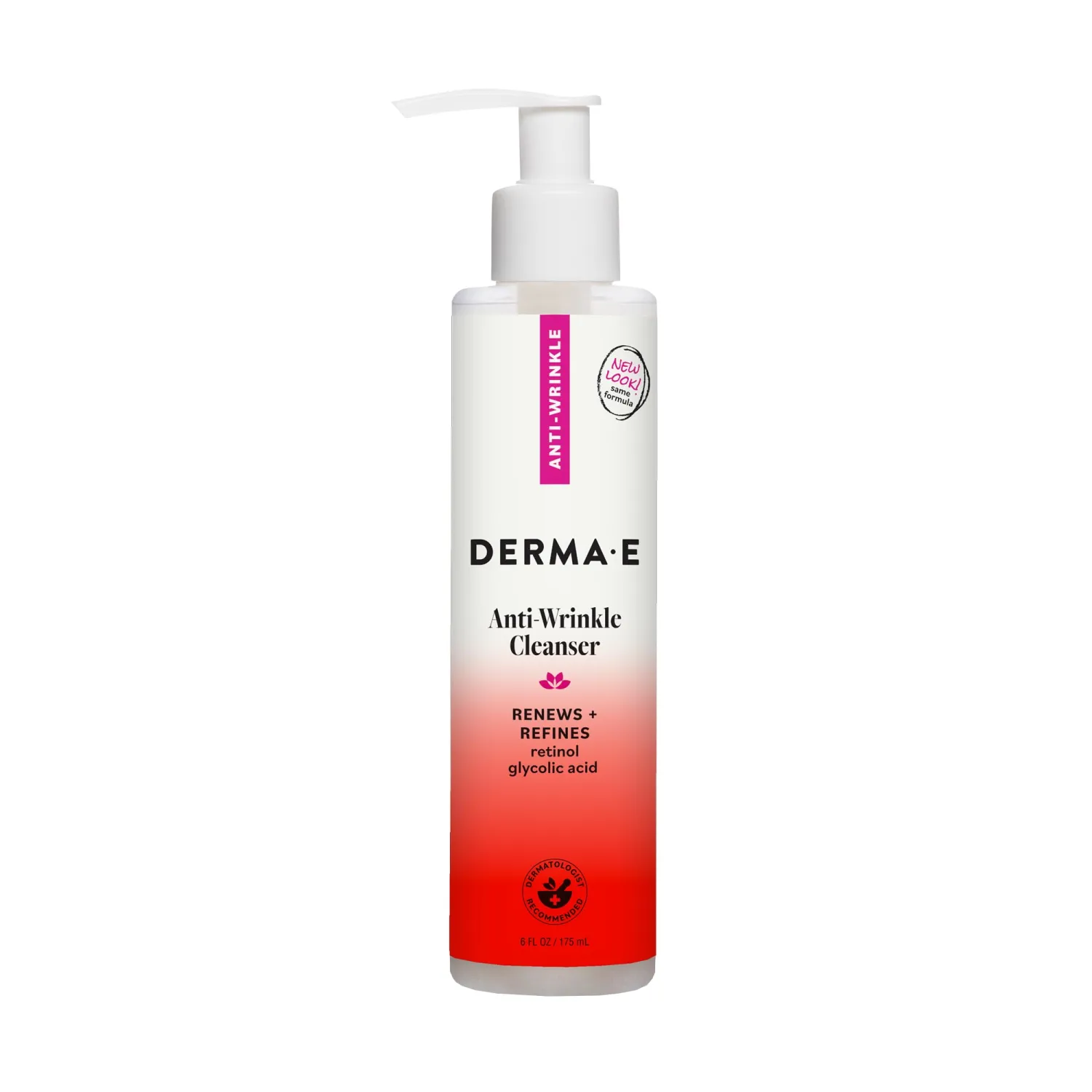 DERMA E Anti-Wrinkle Cleanser for Nighttime with Glyolic Acid, 6 Fl Oz | Exfoliating face wash, makeup remover, glycolic acid, retinol & bakuchiol, washes away dirt, oil & impurities for soft skin