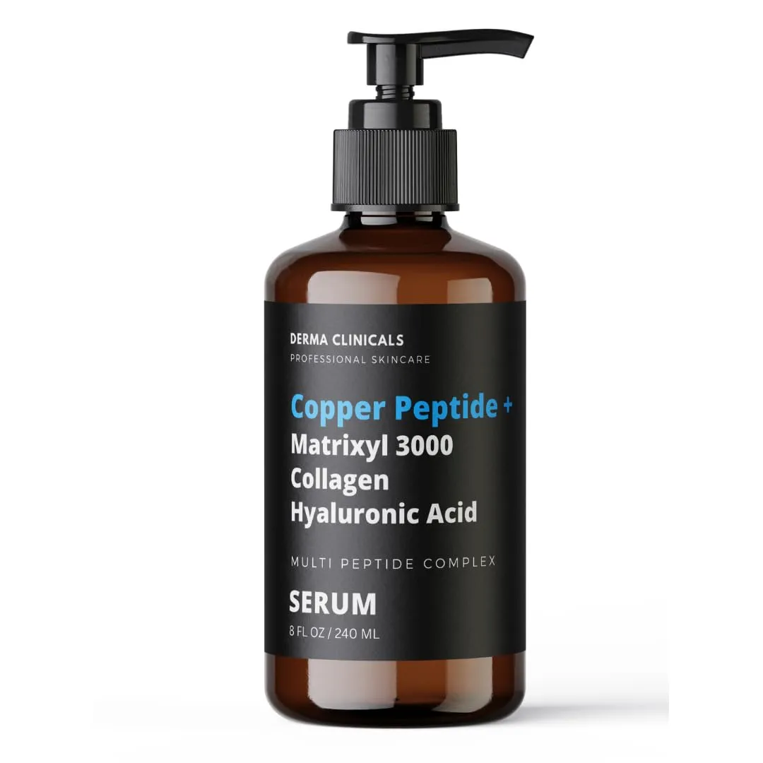 Copper Peptide + Matrixyl 3000, Collagen, Hyaluronic Acid Serum for face, Multi Peptide Firming and Plumping Serum, Anti-Wrinkle, Anti-Aging Face Serum - 8oz