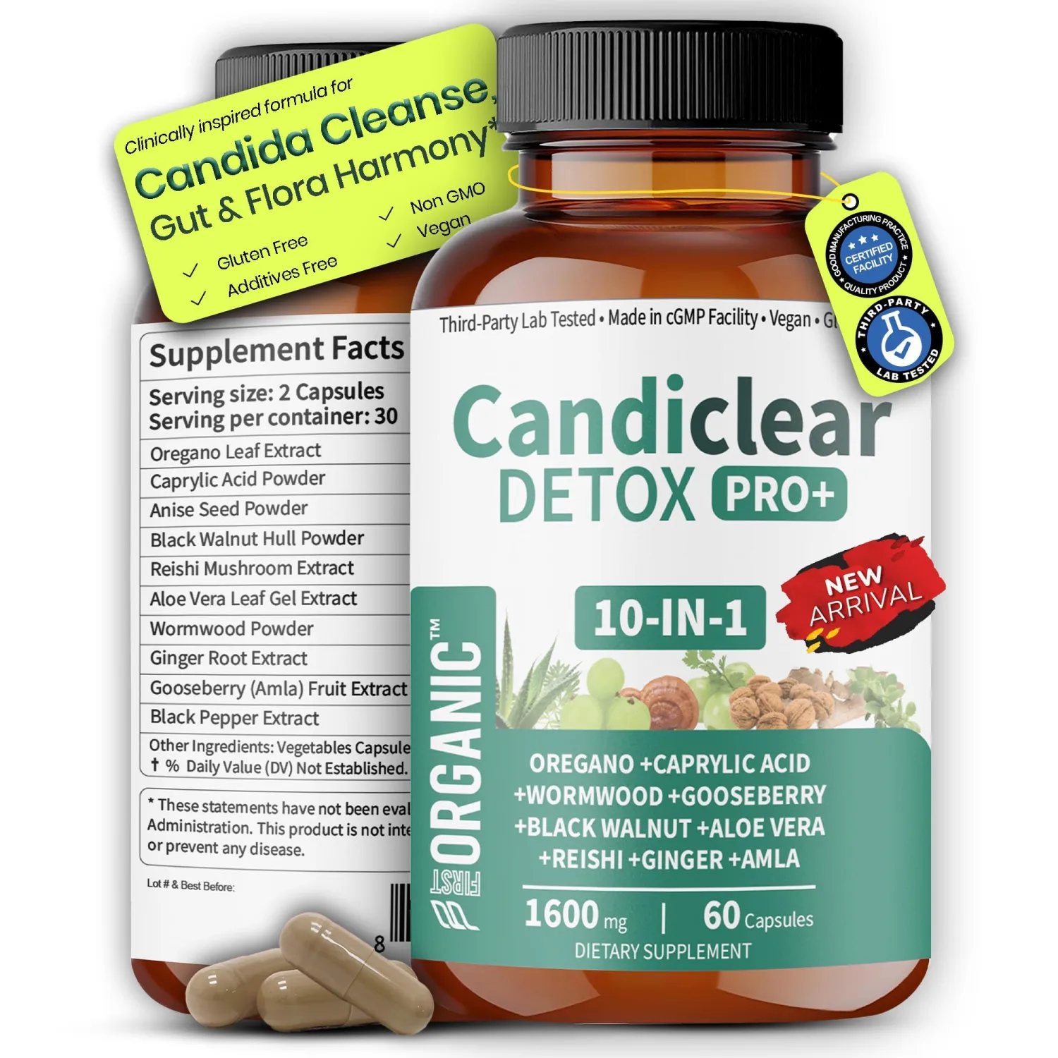 Women’s Candida Cleanse & Yeast Balance | 1600mg - 60Caps | 10-in-1 Herbal Parasite Detox Support with Oregano, Wormwood, Black Walnut & Clove | Third-Party Lab Tested